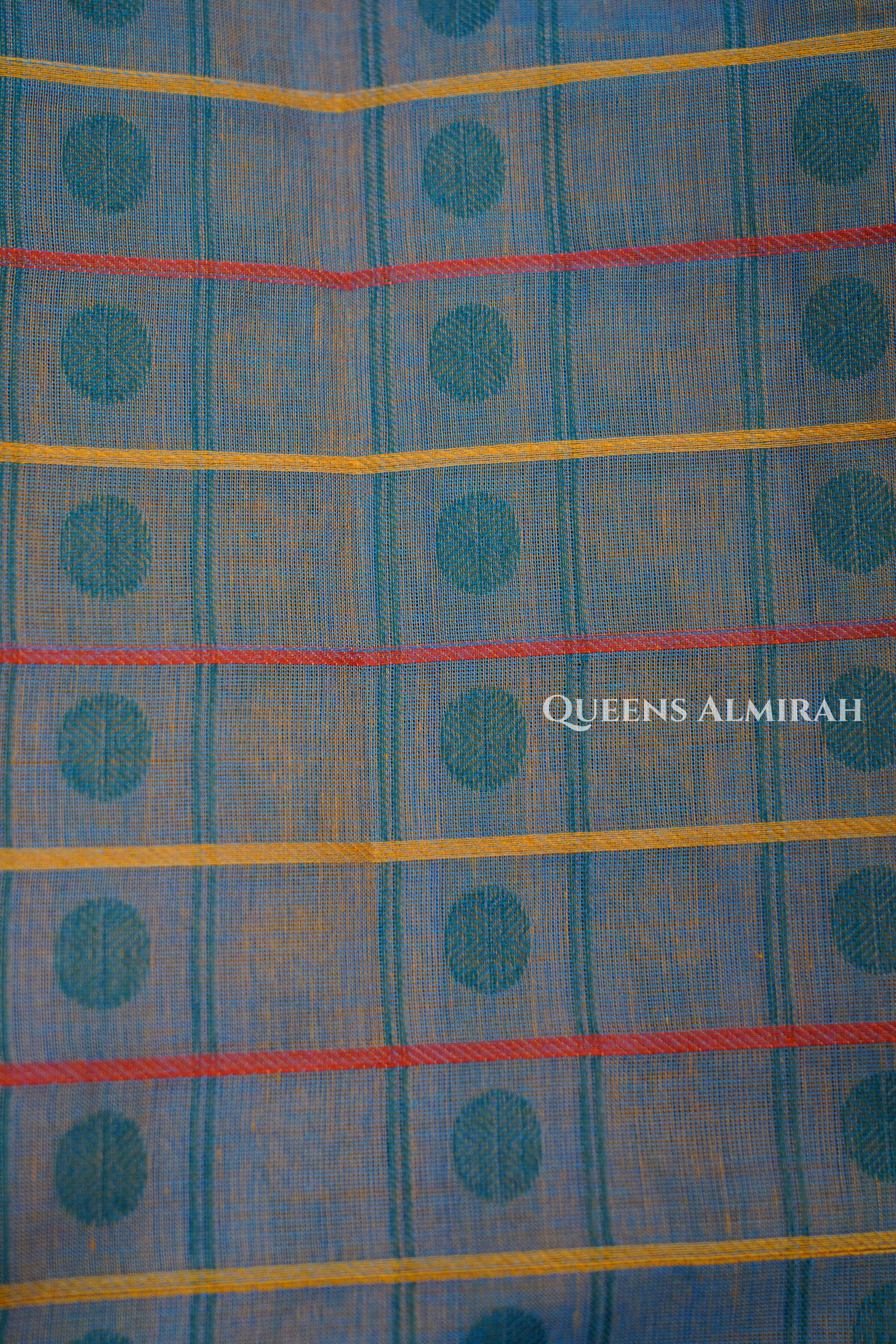 Grey With Orange Chettinad Cotton Saree