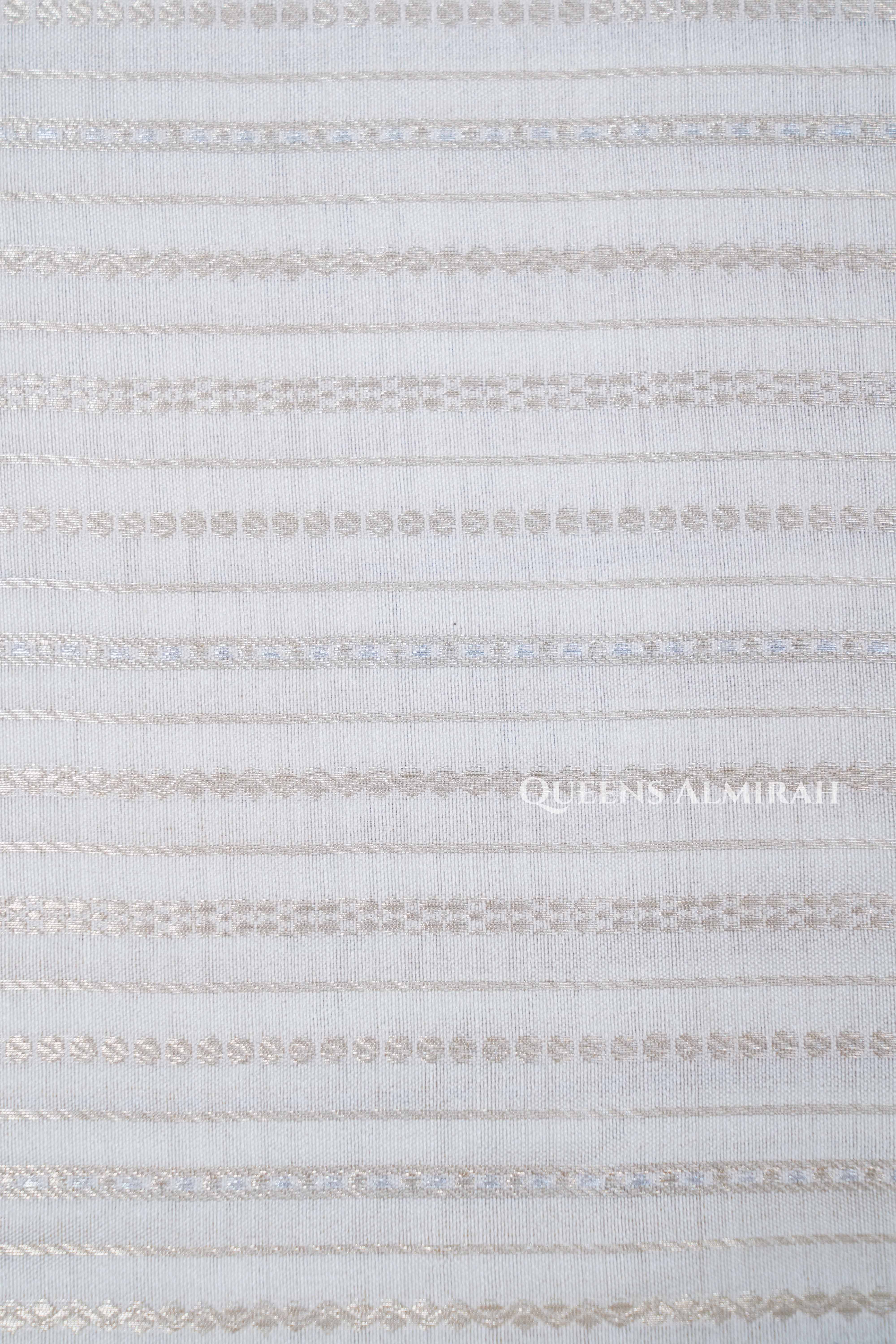 White With Dark Navy Chiniya Silk Saree