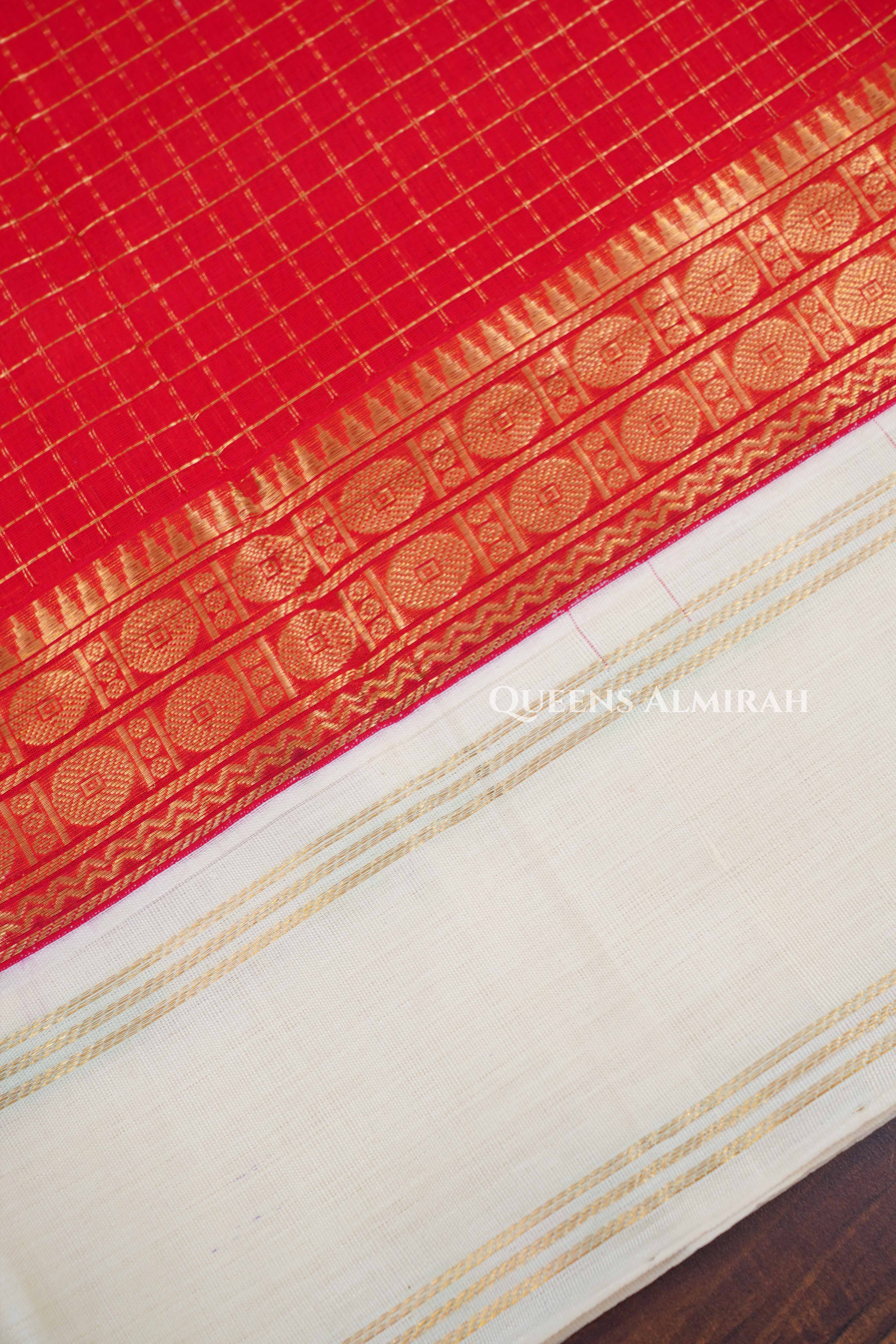 Red With White Pure Kanchi Silk Cotton Saree