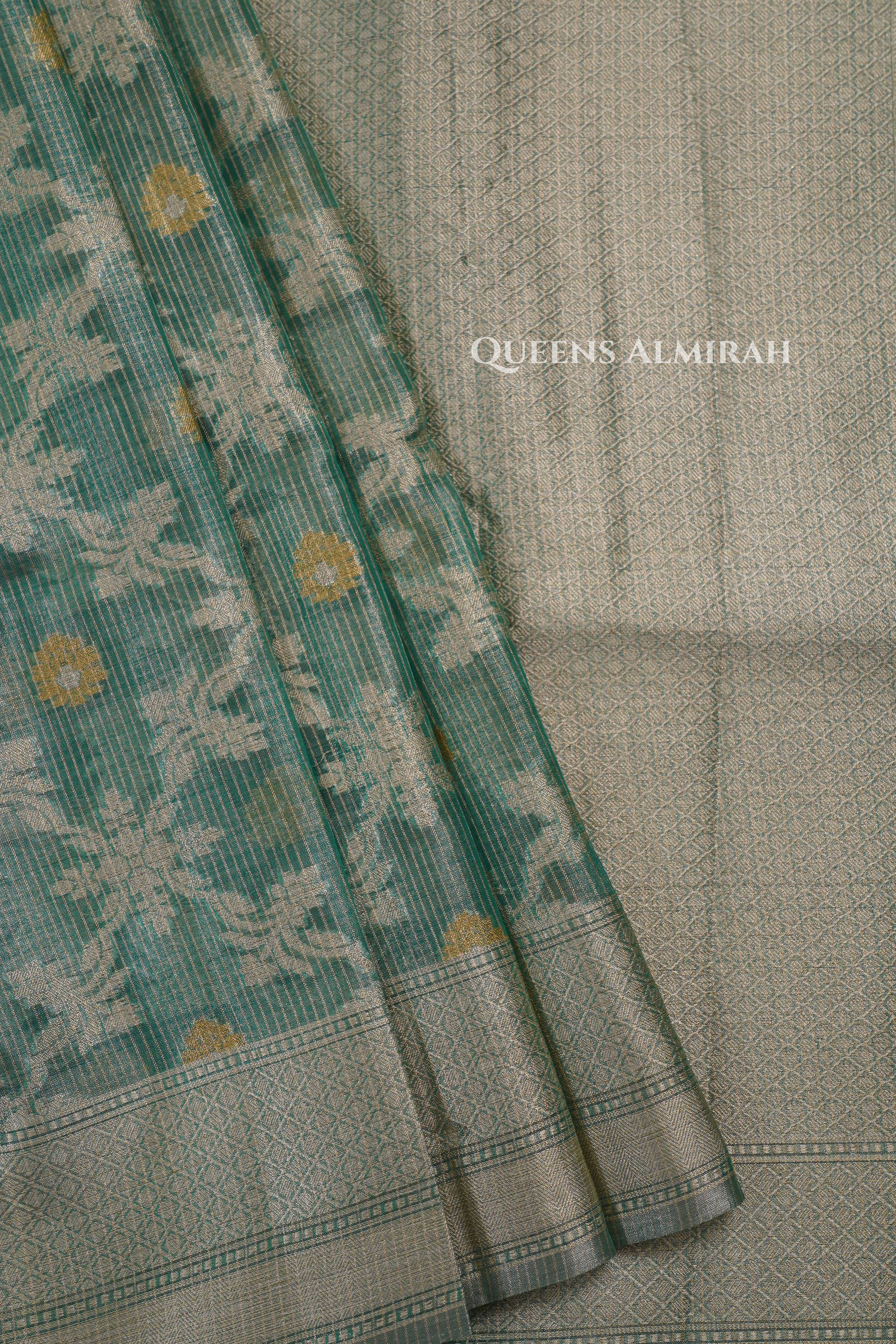 Olive Green Semi Banarasi Organza Saree