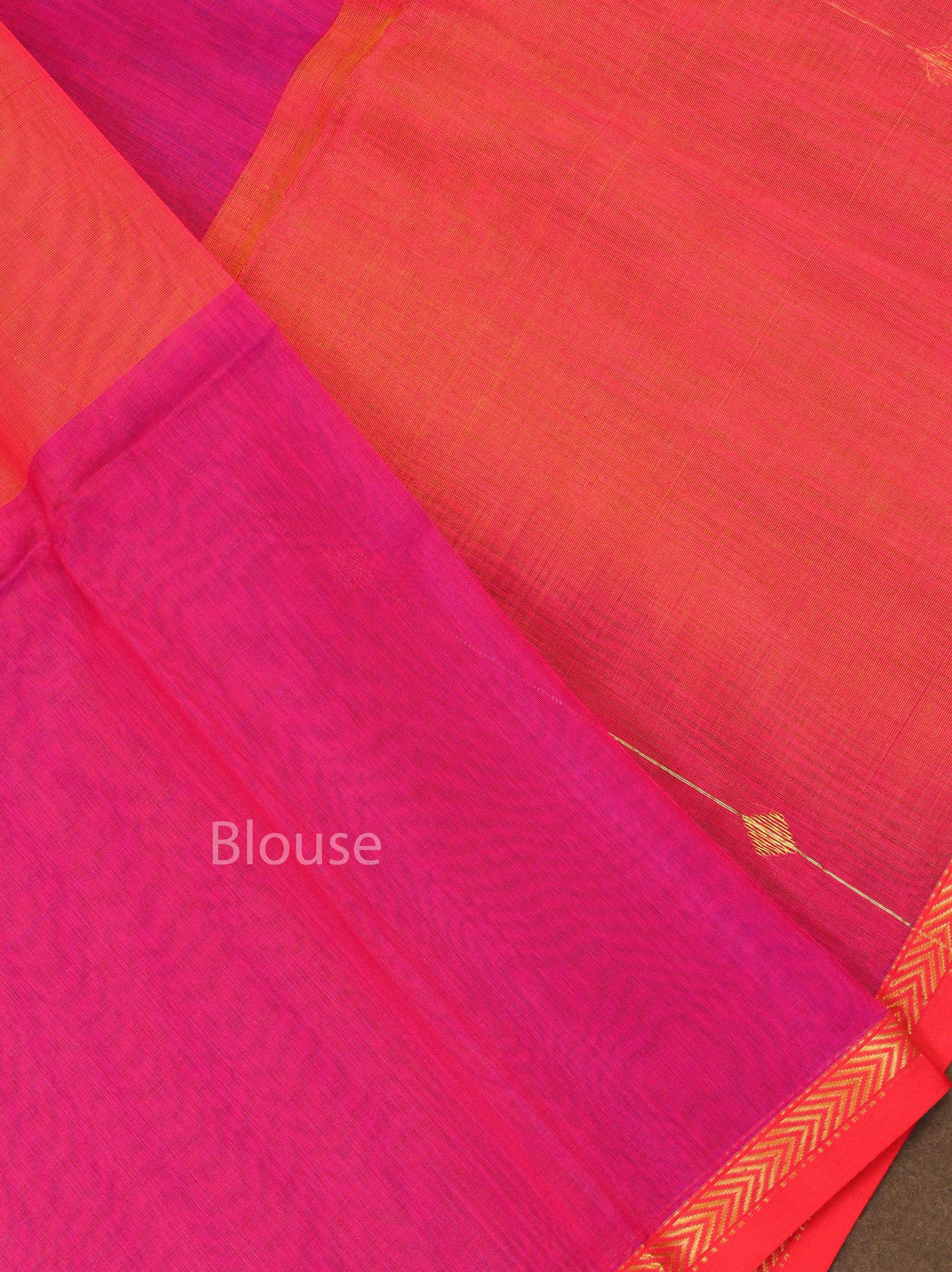 Pink With Orange Maheshwari Silk Cotton Saree