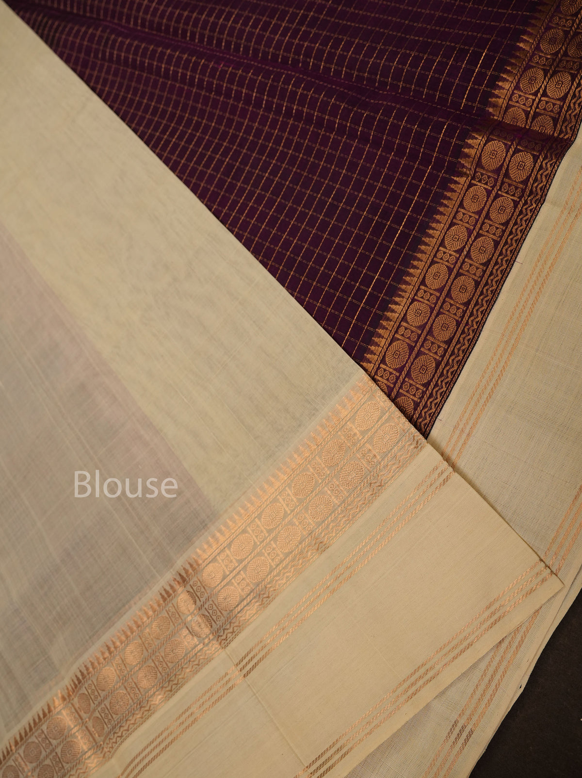 Purple With Off White Pure Silk Cotton Saree