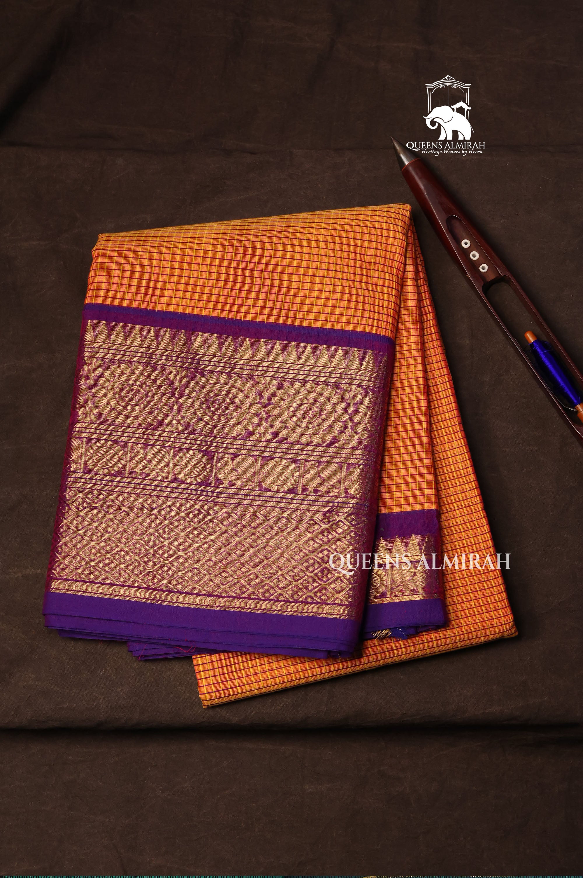 Orange With Purple Kanchi Cotton Saree