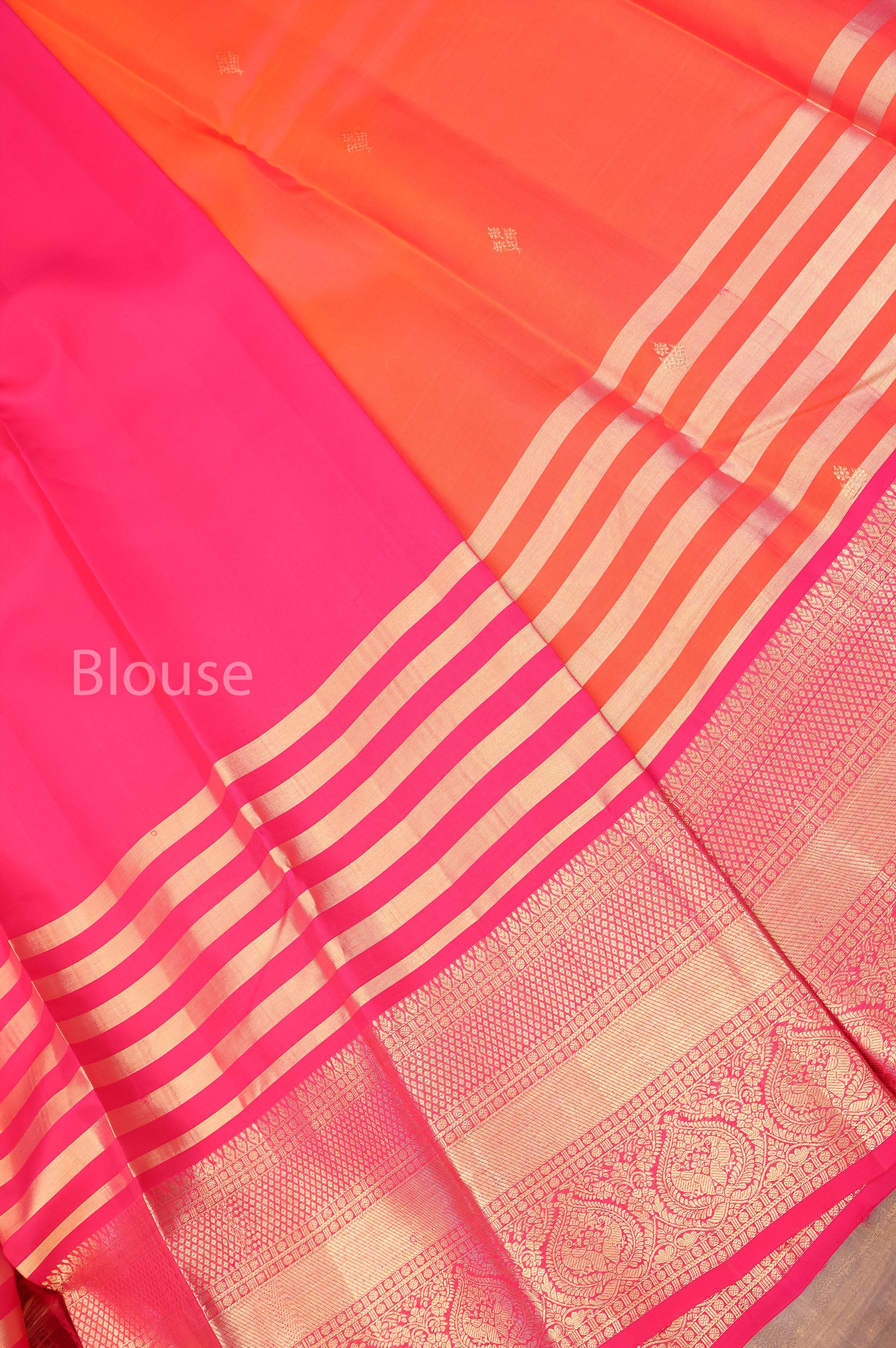 Fanta Orange With Rani Pink Budget Kanchivaram Silk Saree
