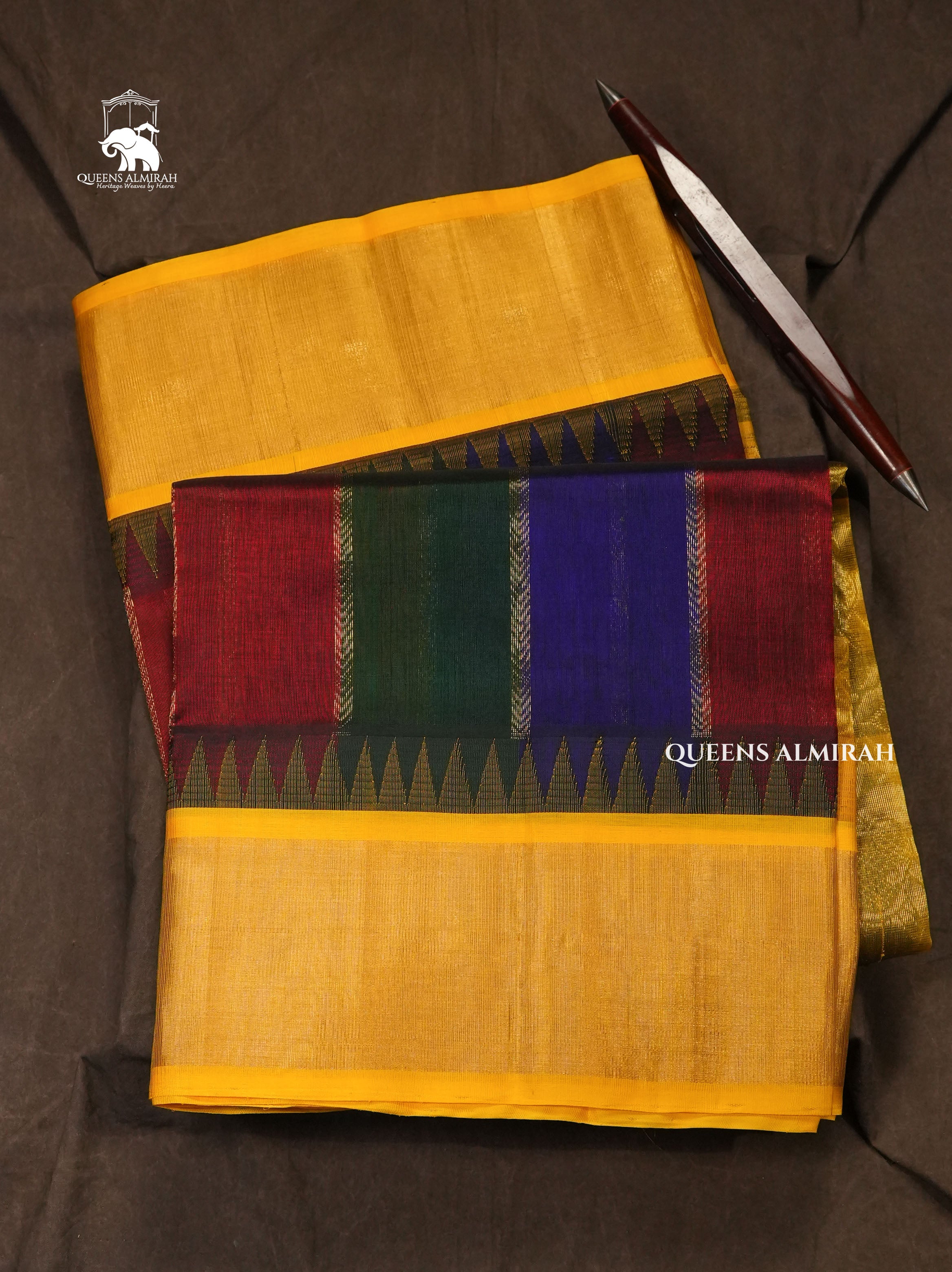 Multicolor With Yellow Border Pure Silk Cotton Saree