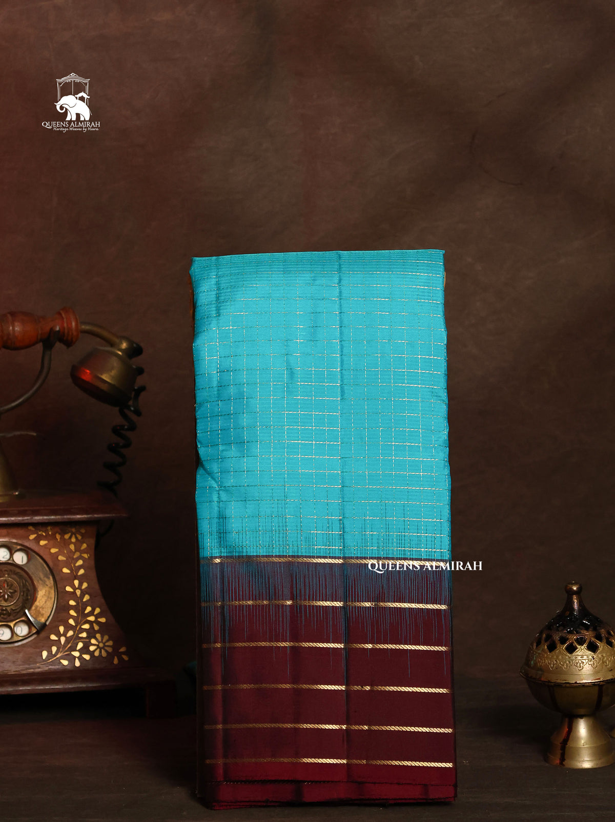 Blue With Dark Brown Pure Kanchivaram Silk Saree