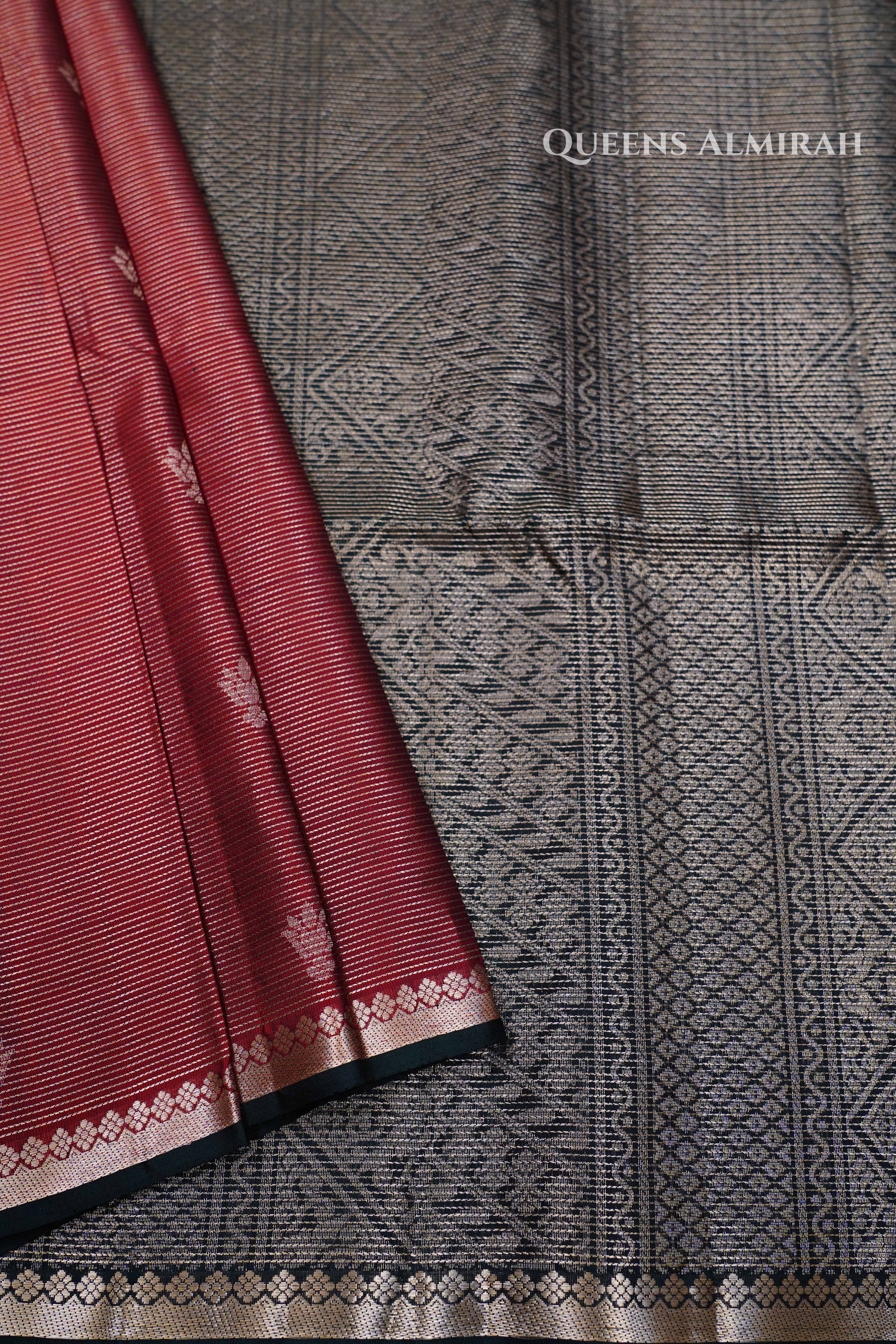 Red Brown With Dark Green Pure Soft Silk Saree