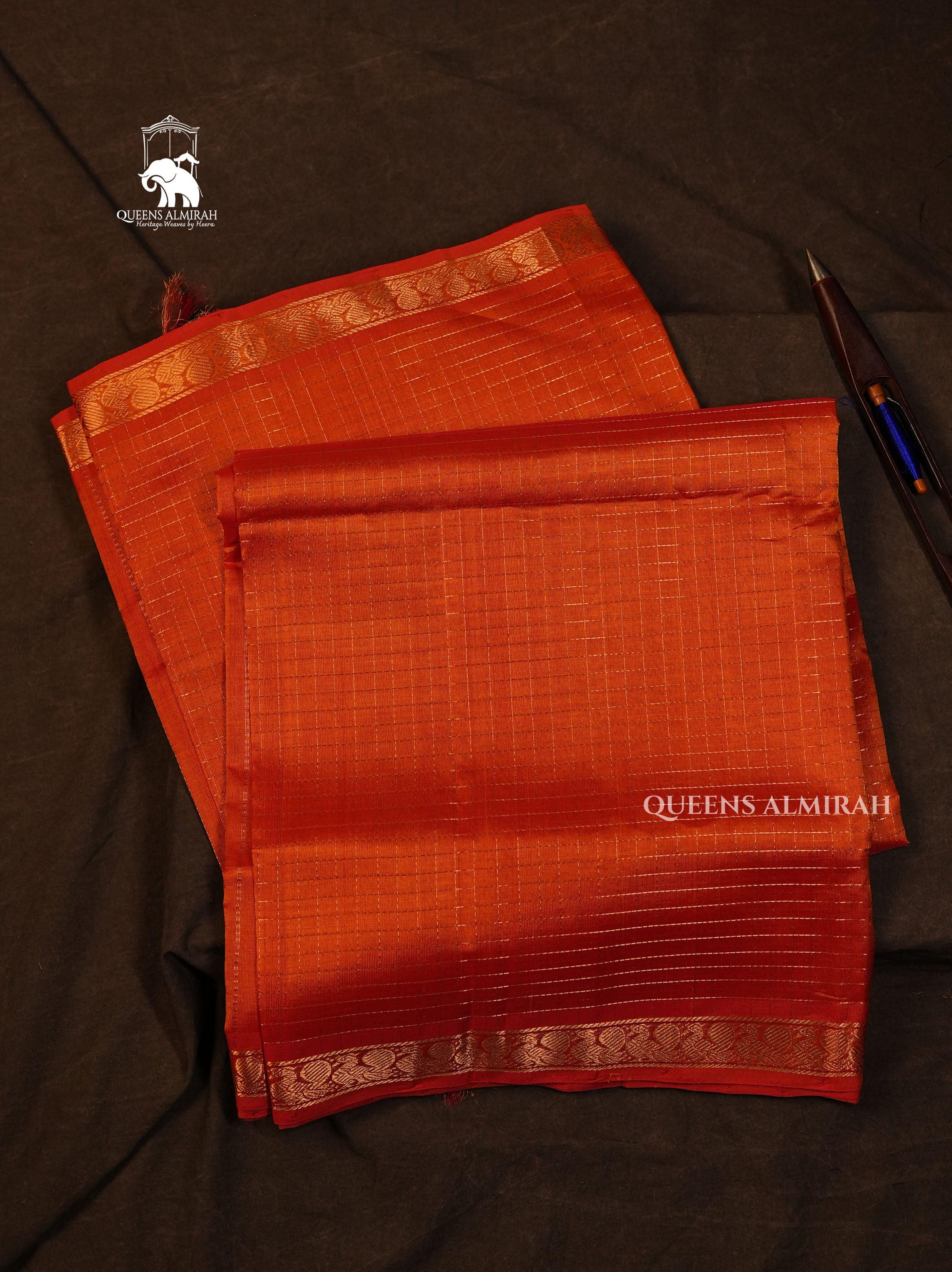 Fanta Orange Small Border Pure Silk Cotton Saree