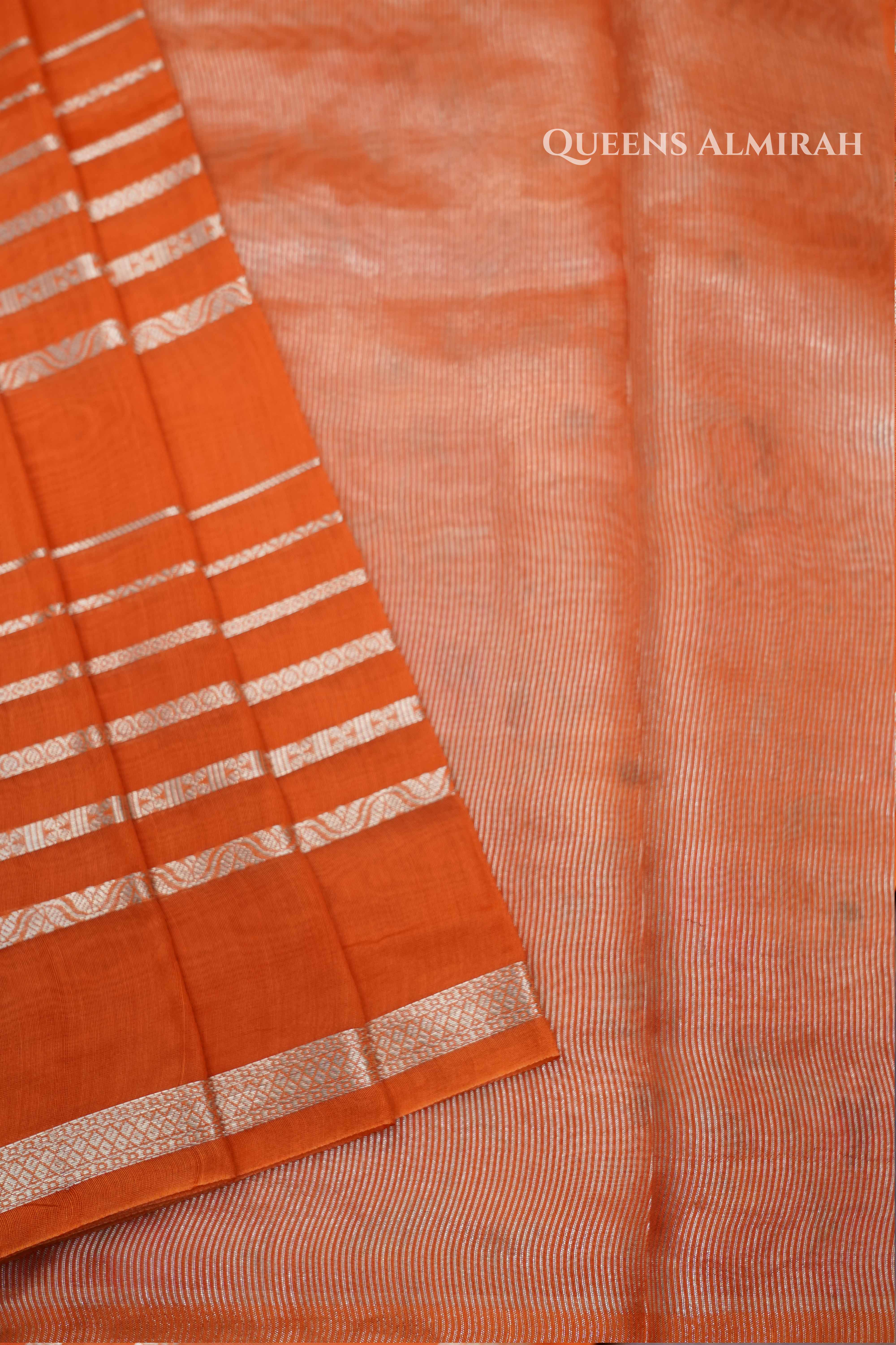 Papaya Orange Chanderi  Silk Cotton Saree
