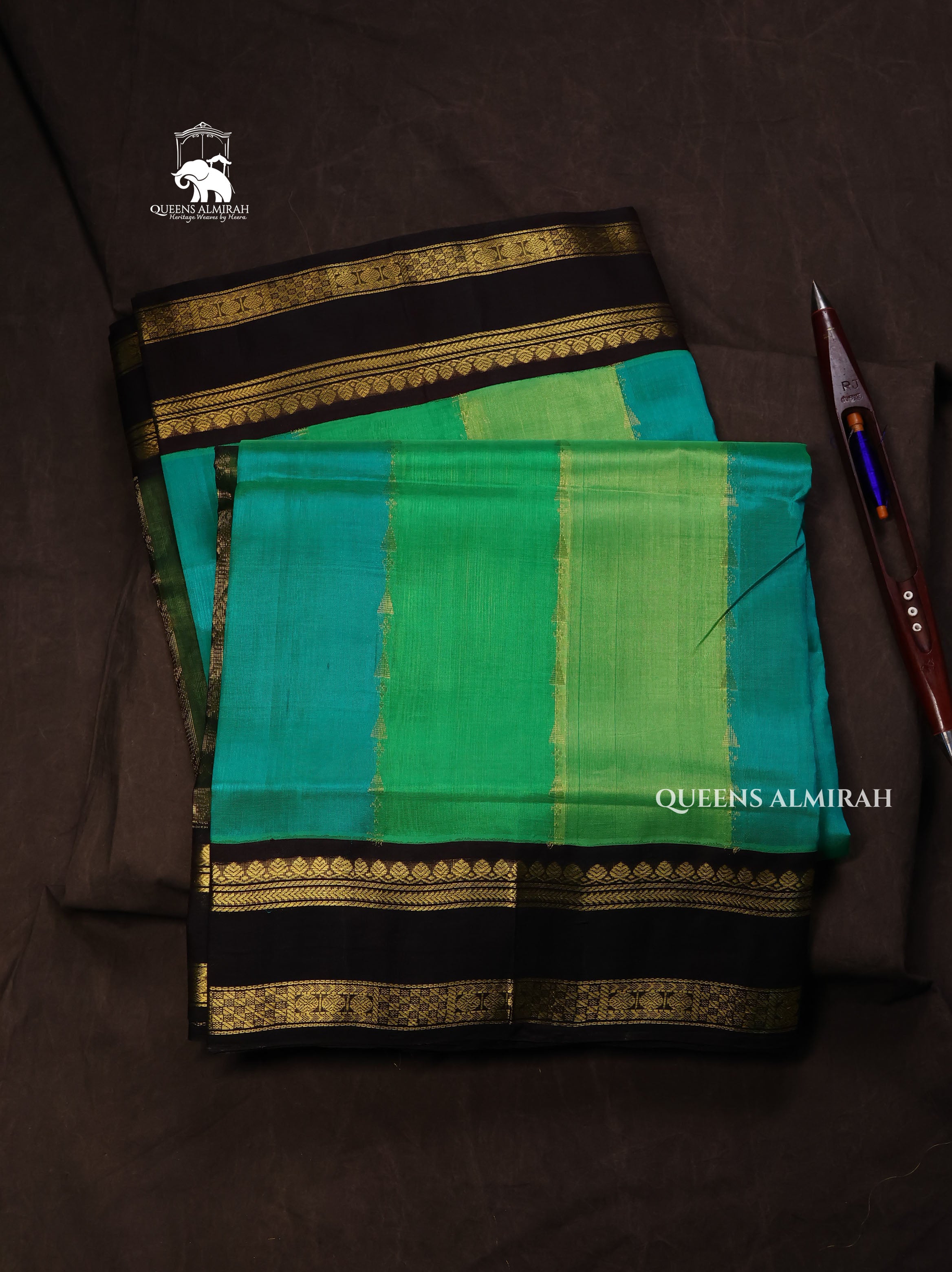 Multicolor With Black Gap Border Pure Silk Cotton Saree