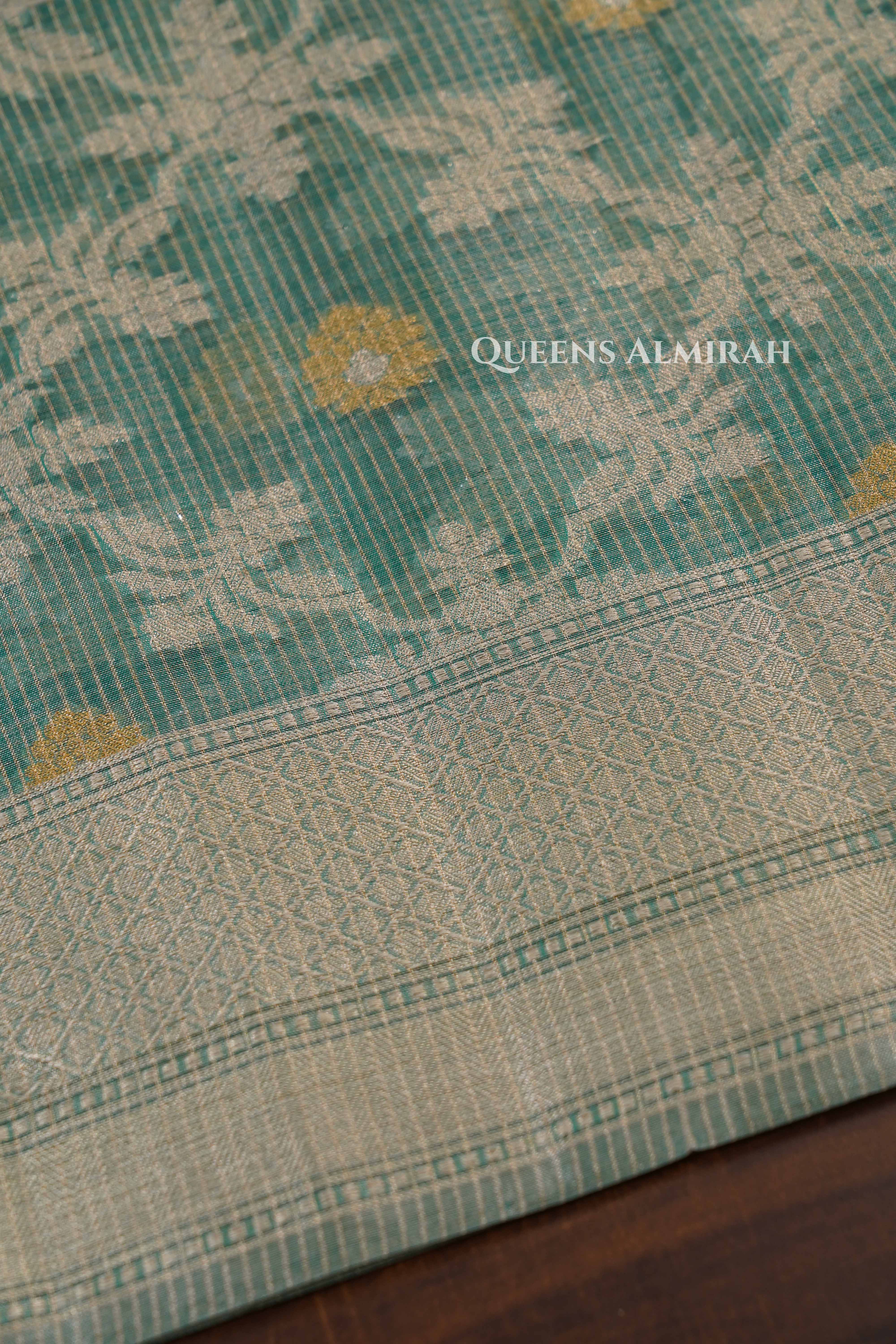 Olive Green Semi Banarasi Organza Saree