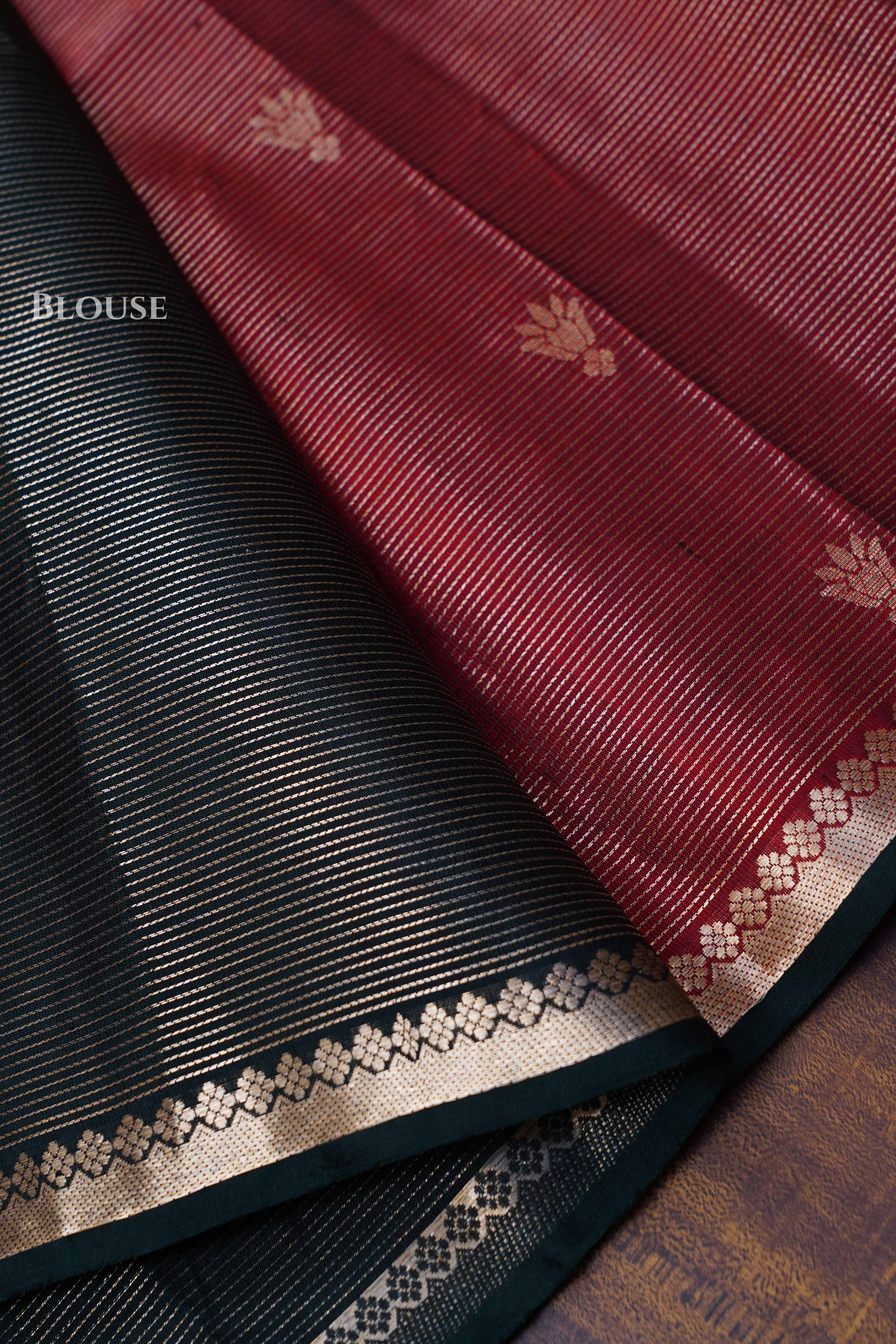 Red Brown With Dark Green Pure Soft Silk Saree