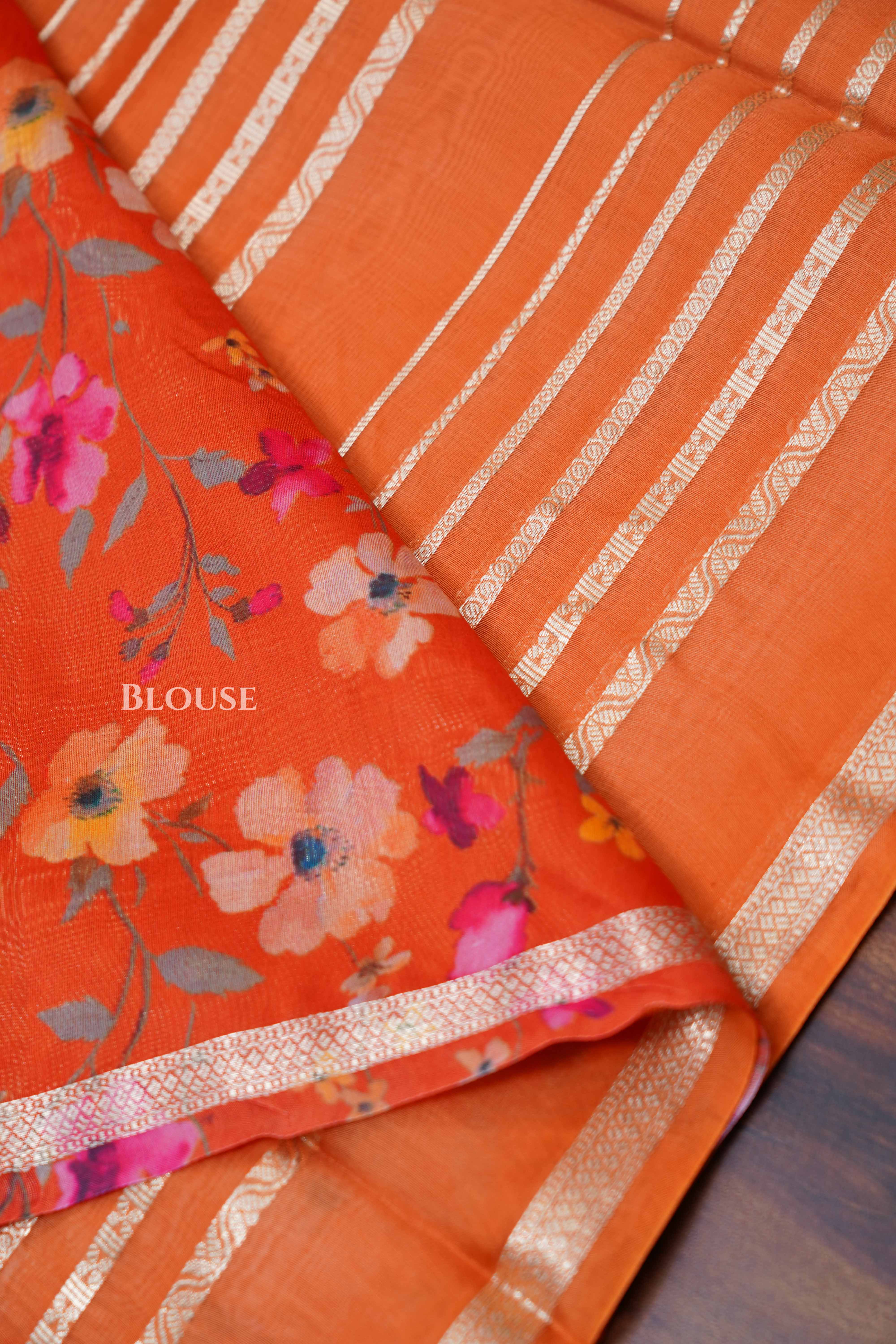 Papaya Orange Chanderi  Silk Cotton Saree