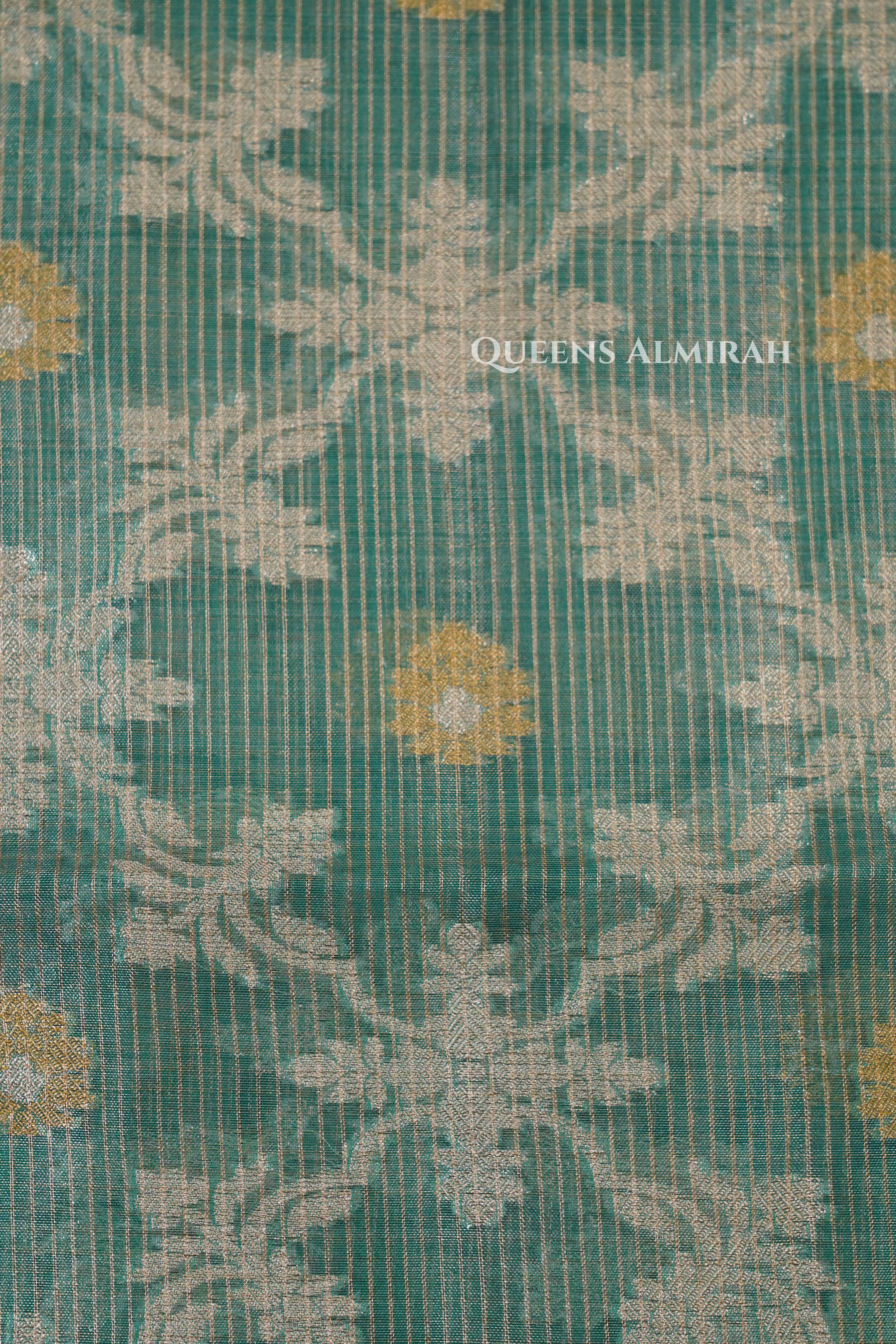 Olive Green Semi Banarasi Organza Saree