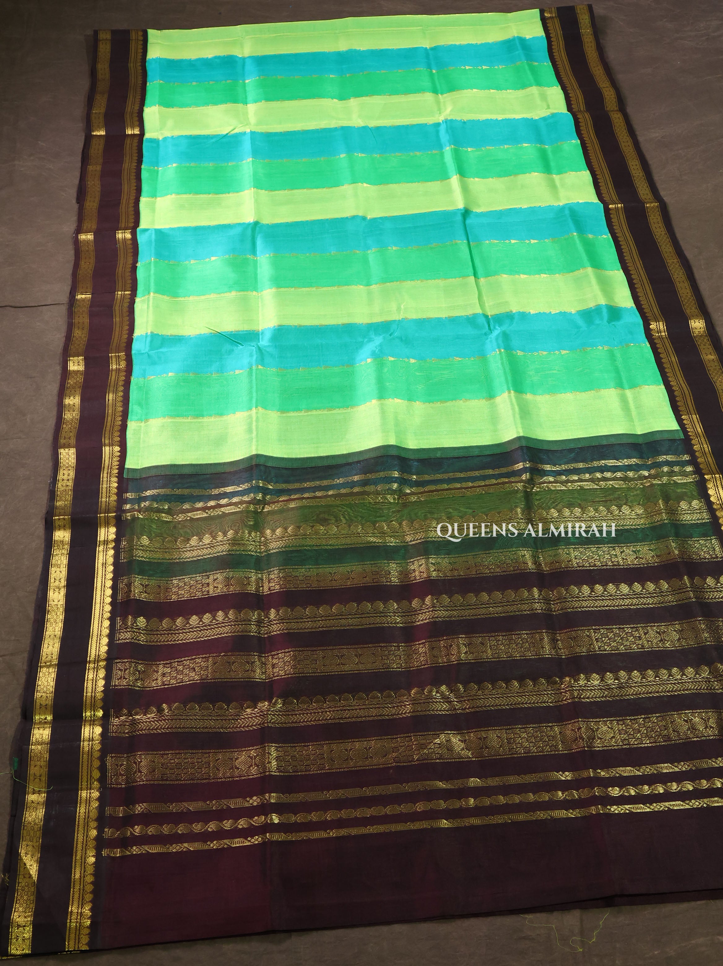 Multicolor With Black Gap Border Pure Silk Cotton Saree