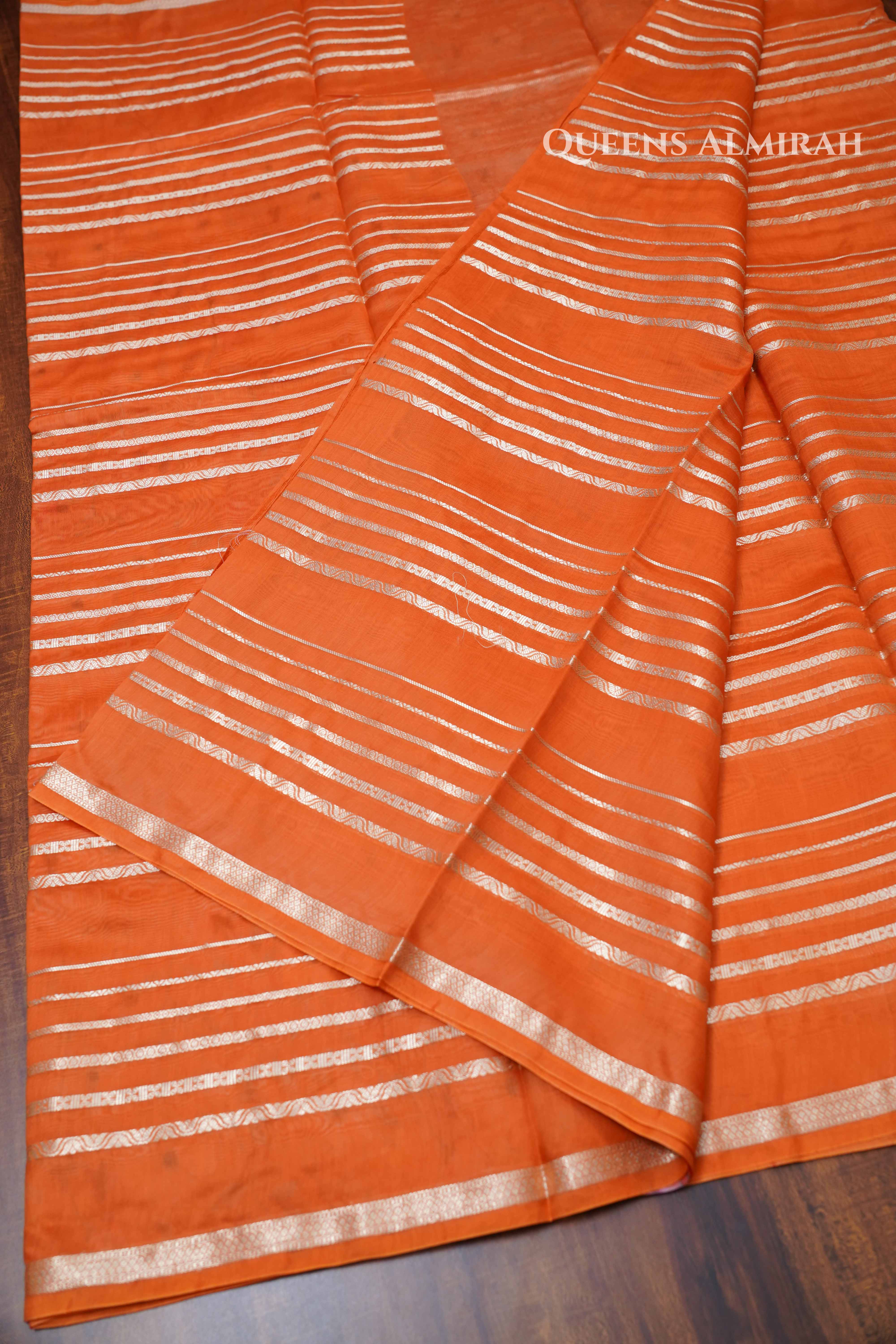 Papaya Orange Chanderi  Silk Cotton Saree