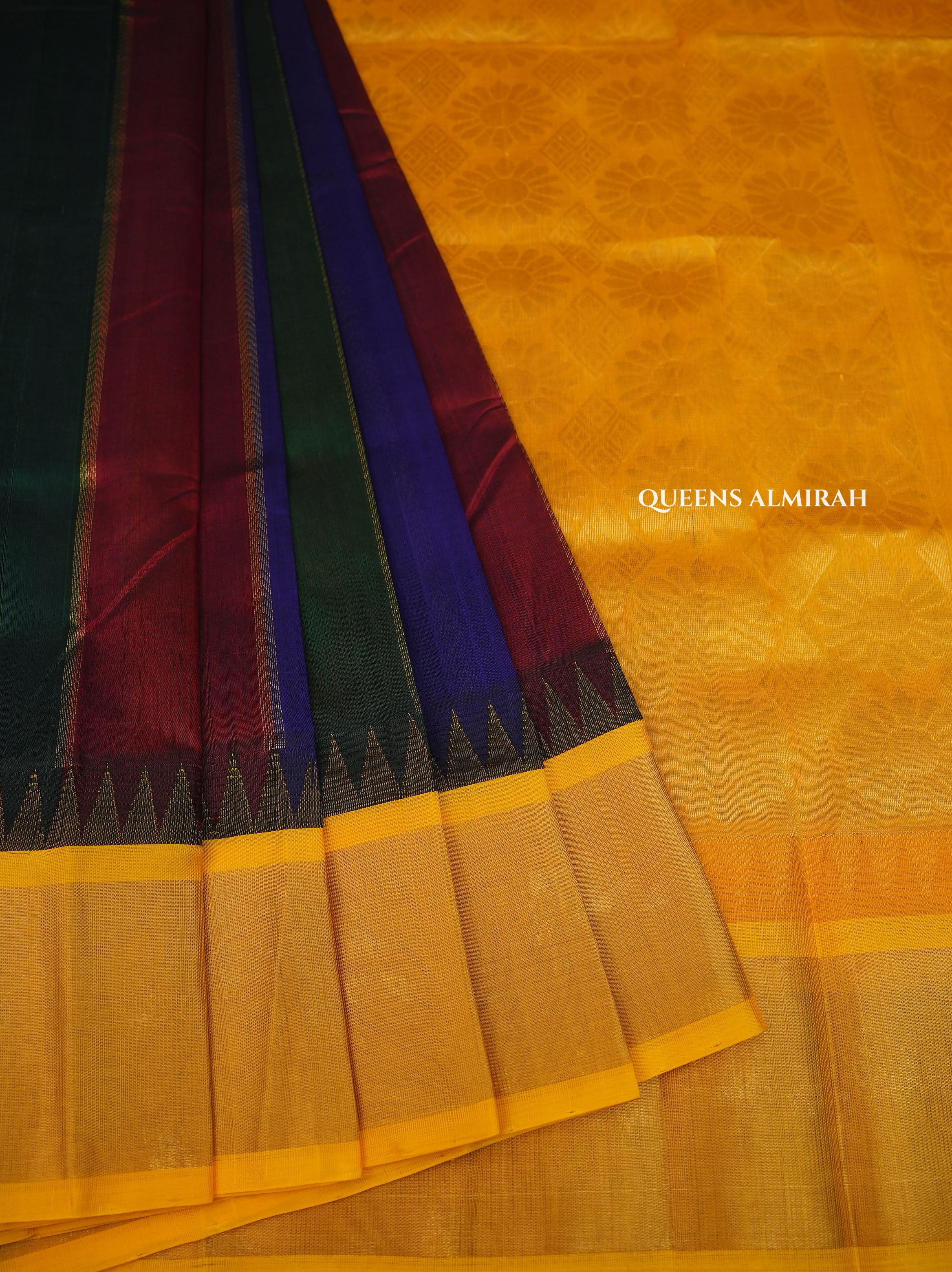 Multicolor With Yellow Border Pure Silk Cotton Saree