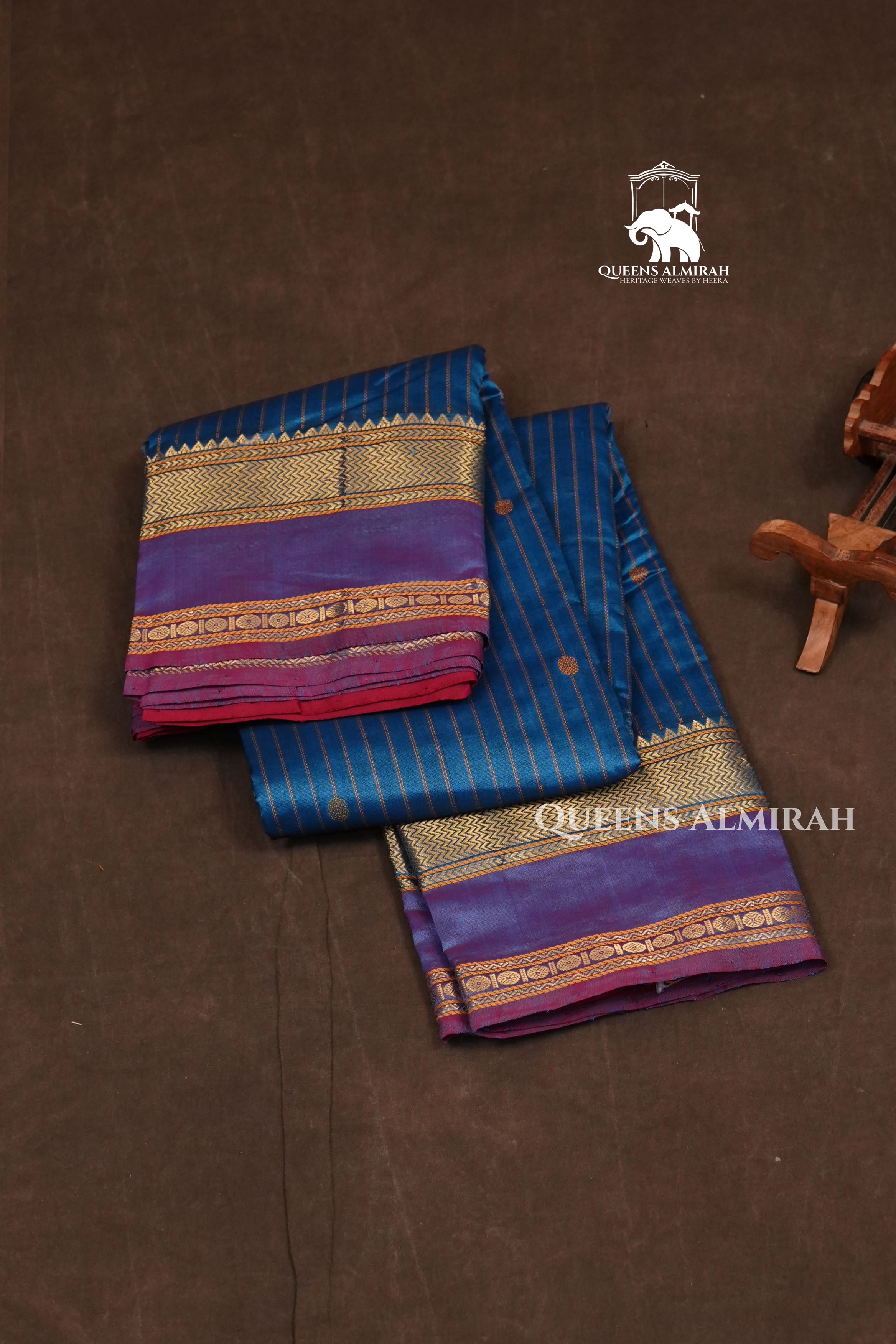 Peacock Blue With Purple Budget Silk Cotton Saree