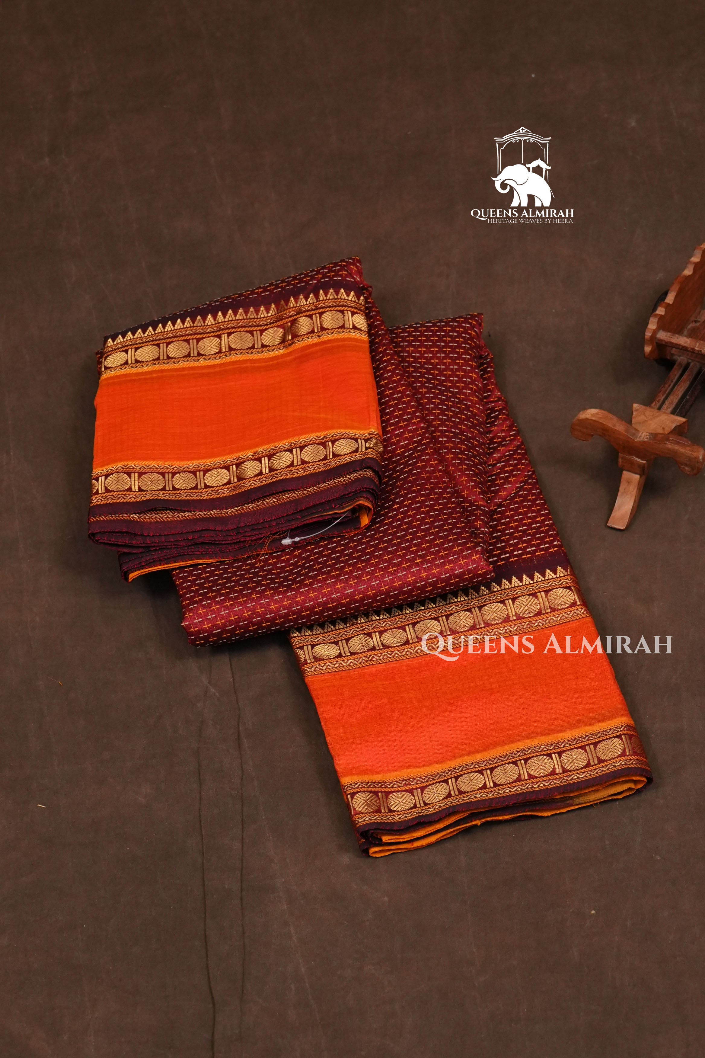 Maroon With Orange Budget Silk Cotton Saree