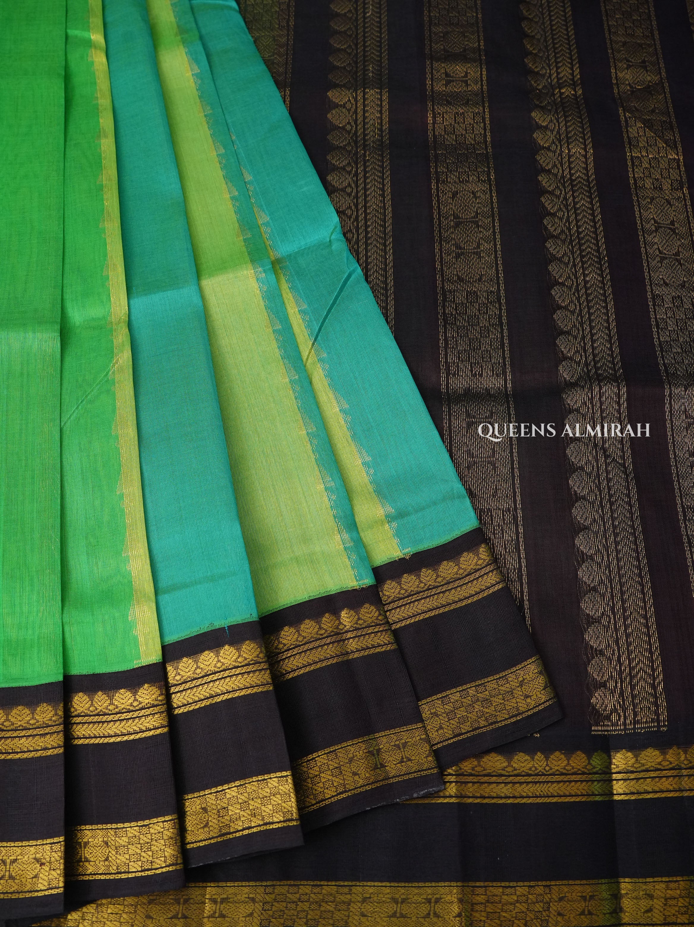 Multicolor With Black Gap Border Pure Silk Cotton Saree