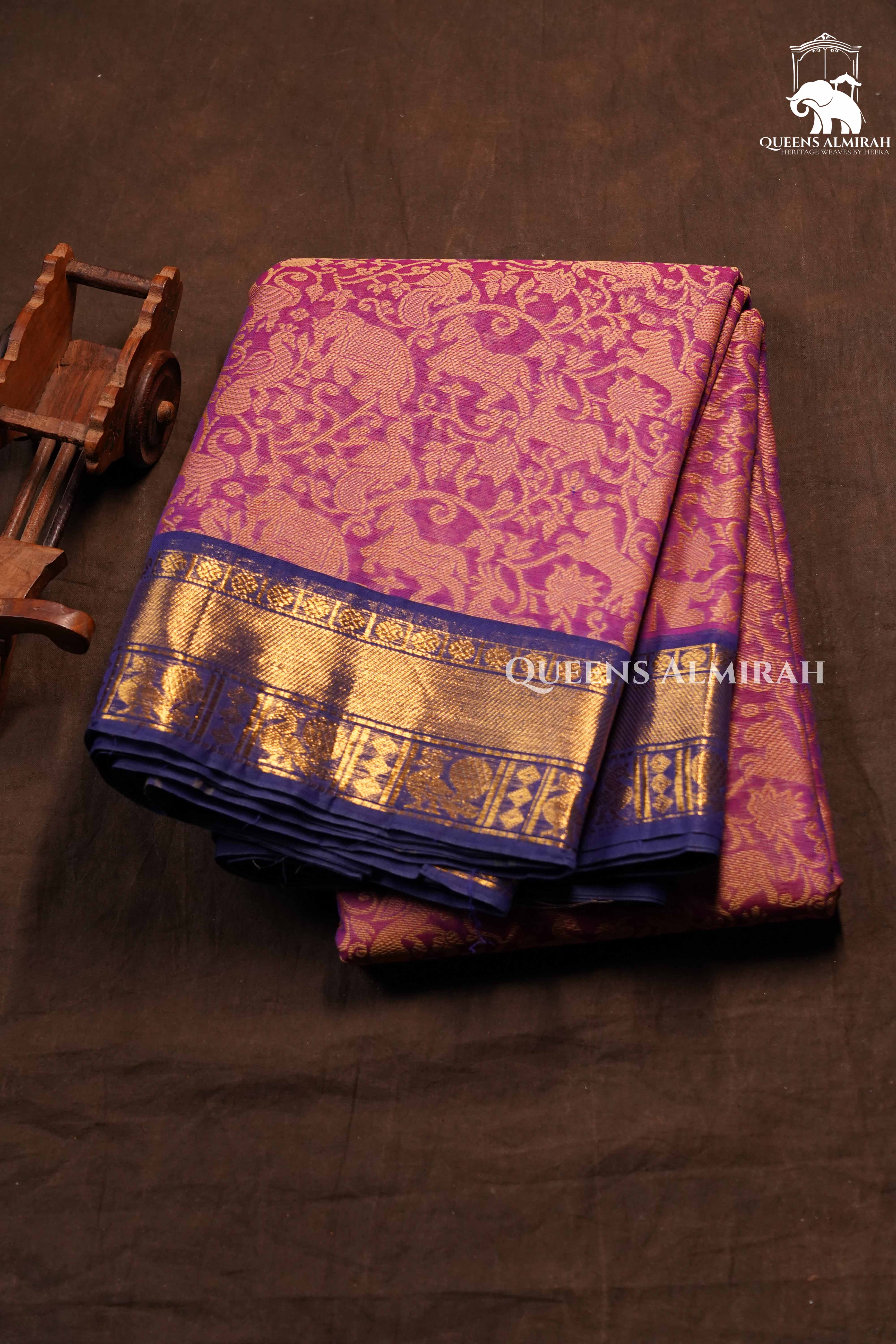 Dark Pink With Navy Blue Kanchi Cotton Saree