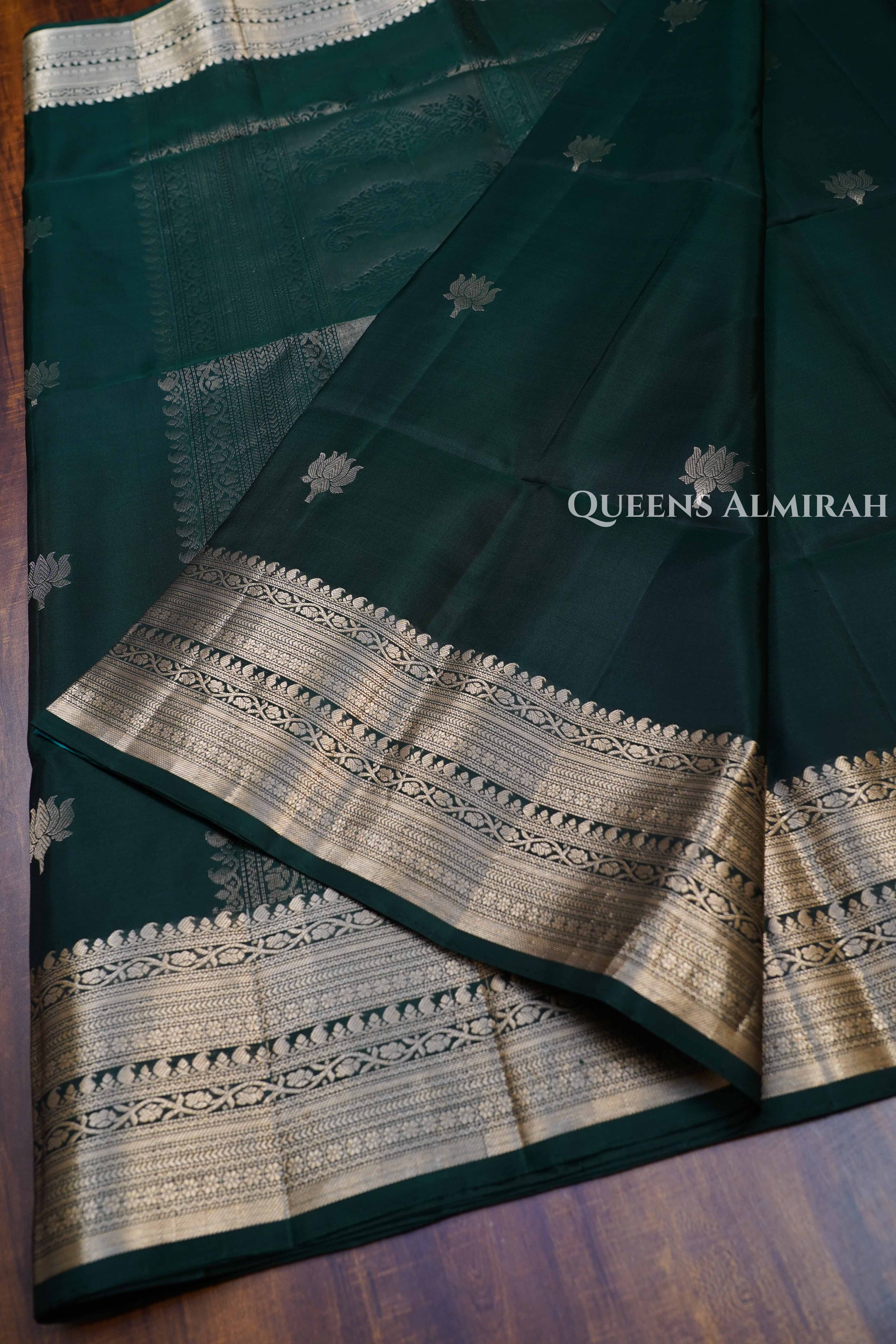 Dark Green Pure Soft Silk Saree