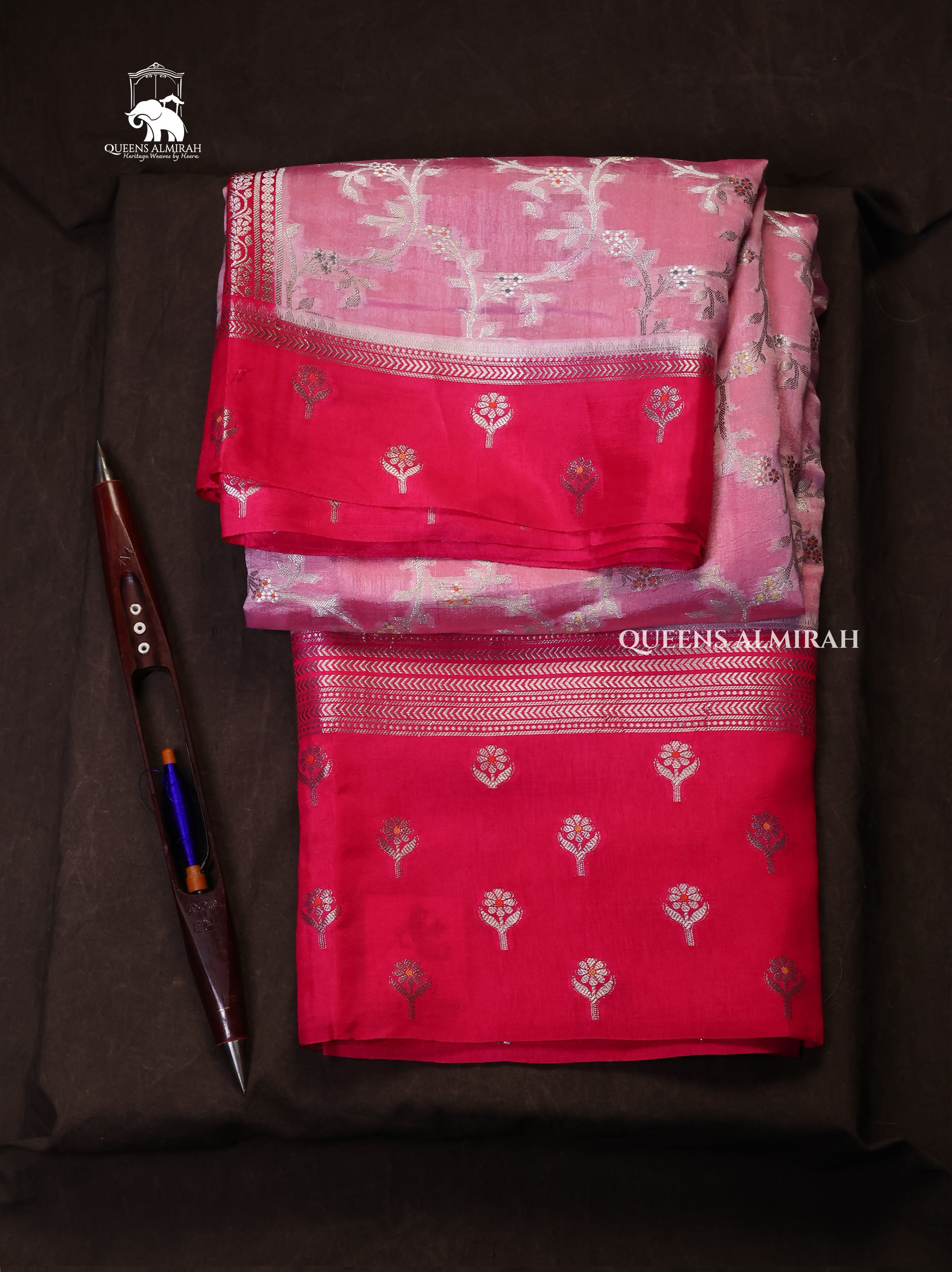 Pink Semi Banarasi Silk Saree