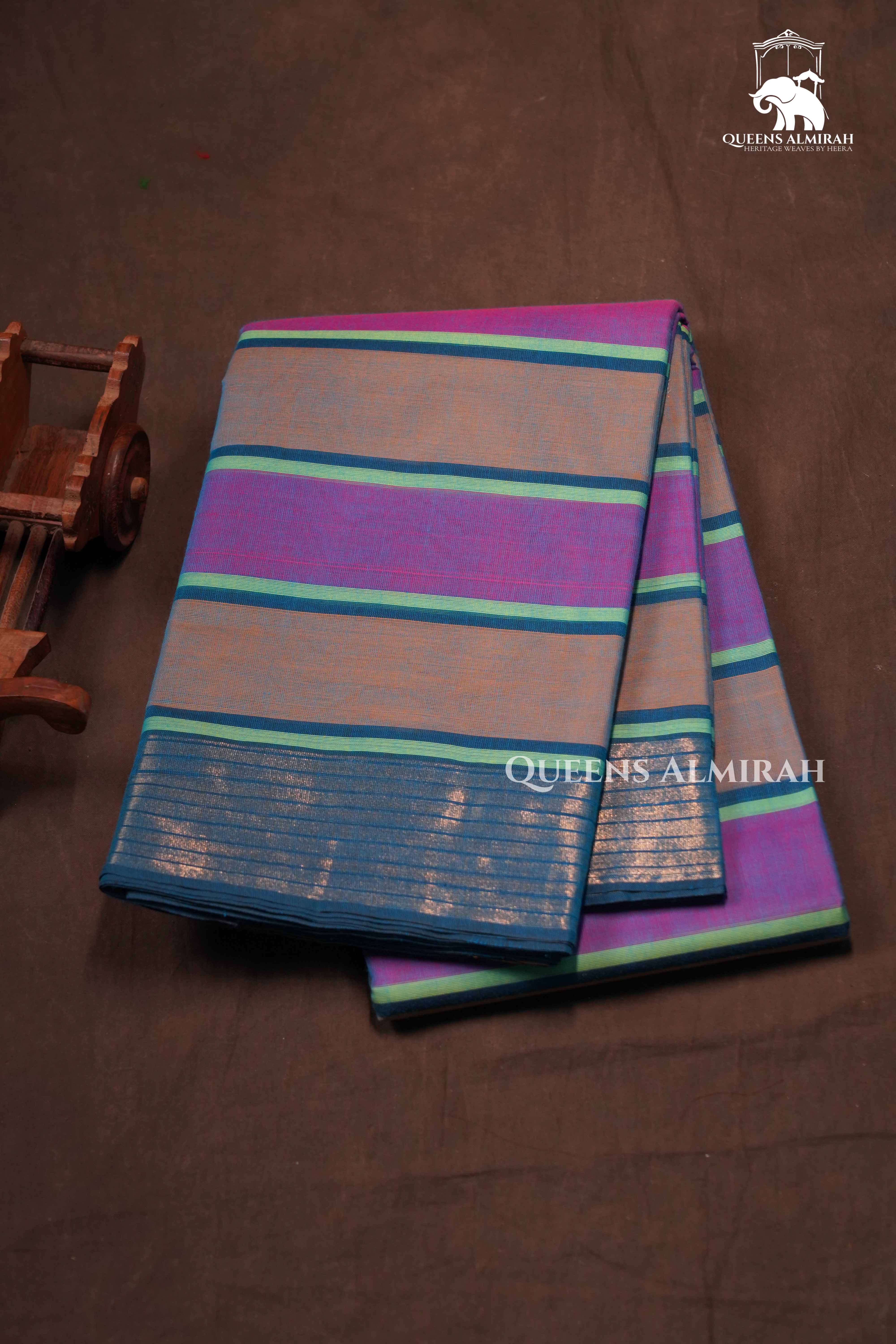 Warm Purple With Grey Chettinad Cotton Saree