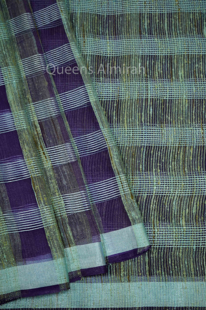 PURPLE IRIS GHICHA ORAGANZA SAREE - Queens Jewel Emporium