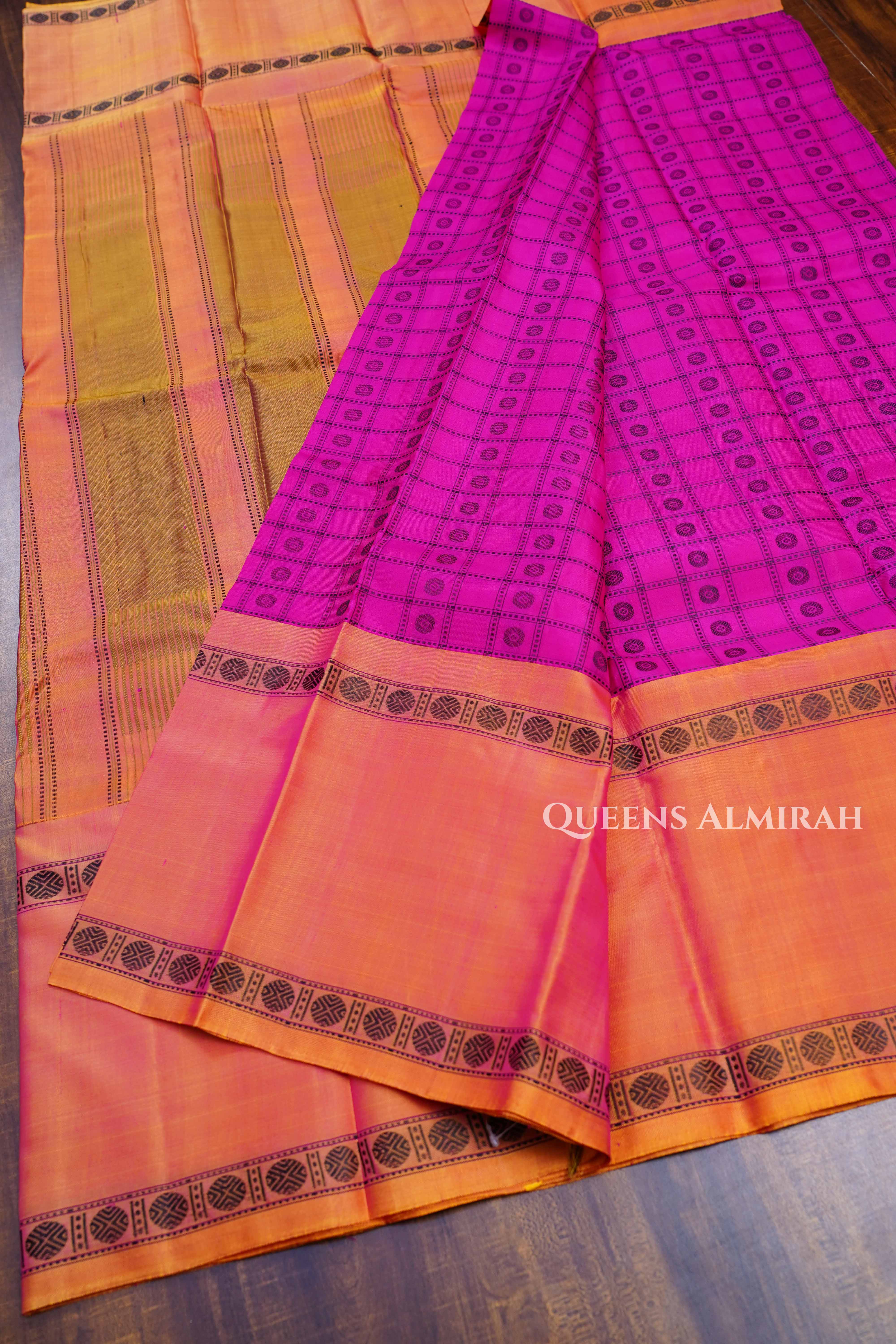 Vadamalli Pink With Honey Brown Pure Kanchivaram Silk Saree