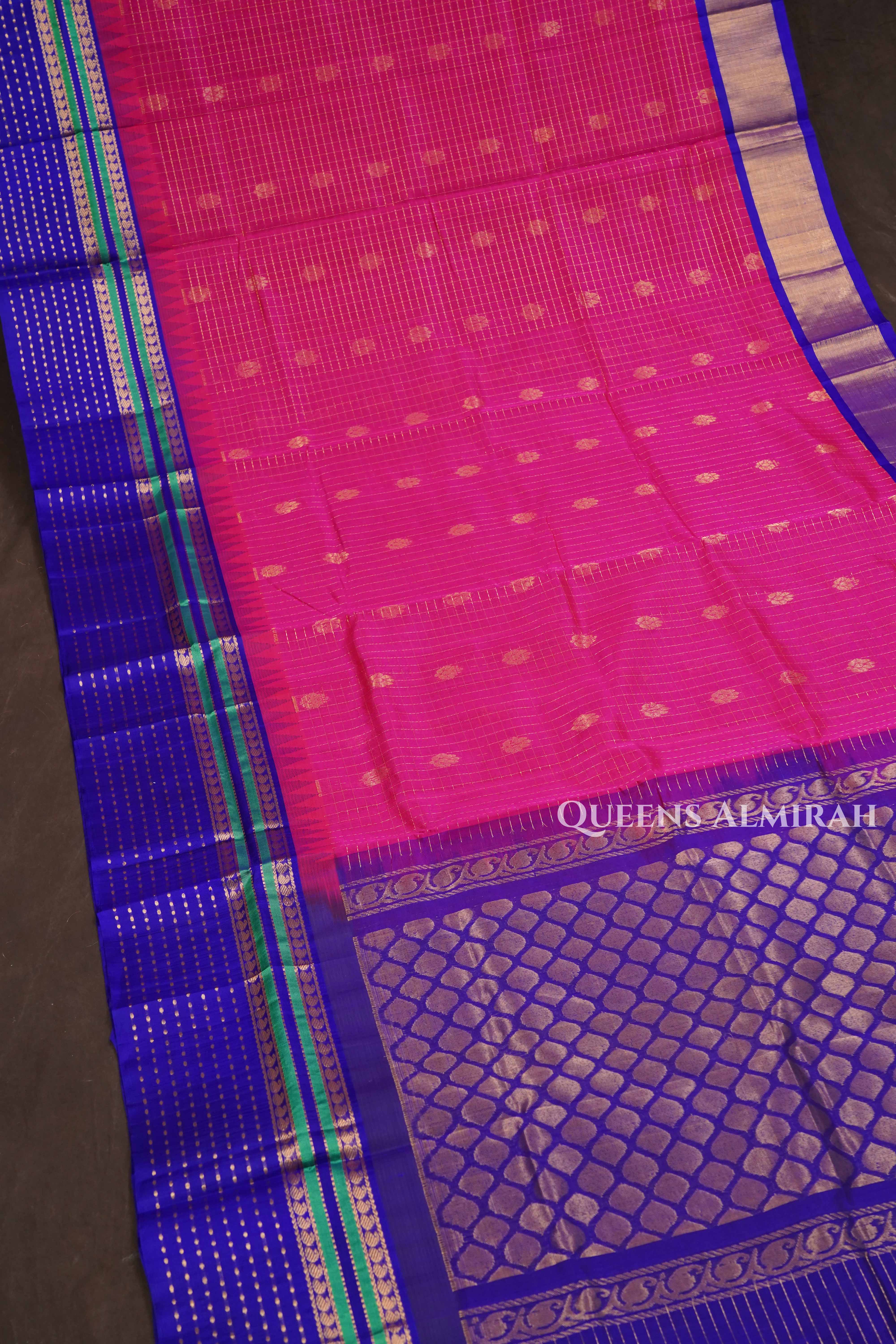 Dark Pink With Purple  Pure Silk Cotton Saree