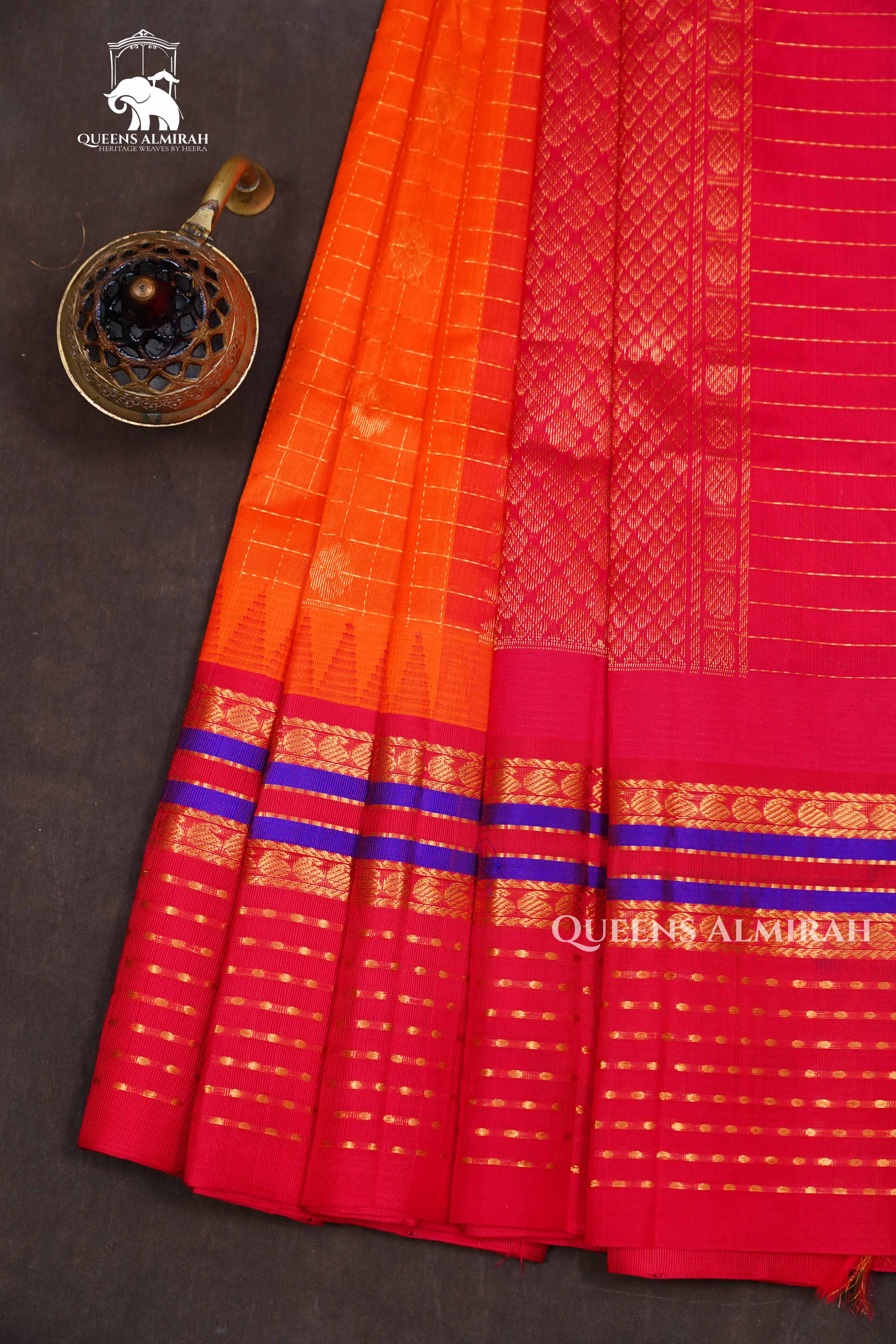 Fanta Orange With Red Pure Kanchi Silk Cotton Saree