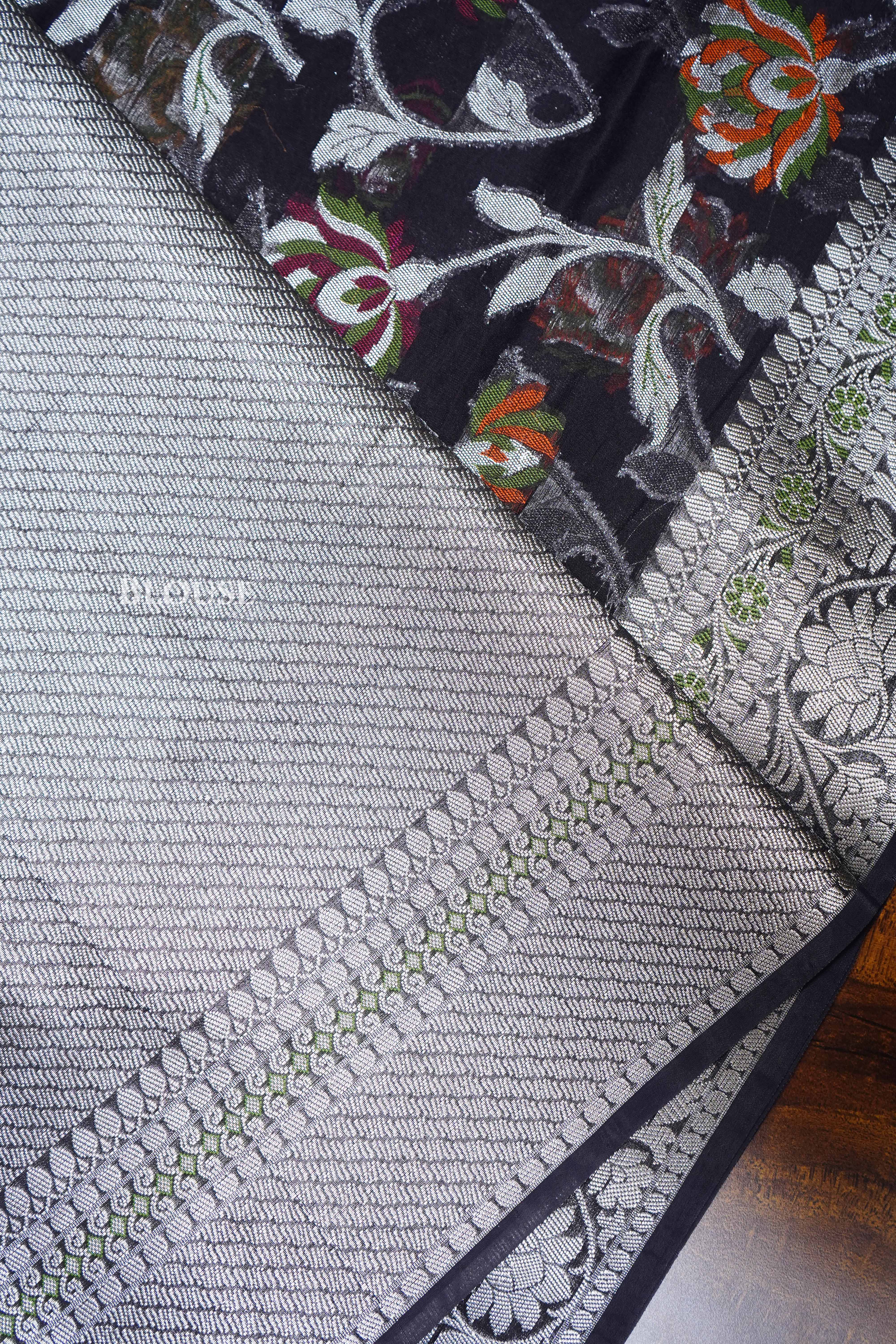 Black Semi Banarasi Silk Saree