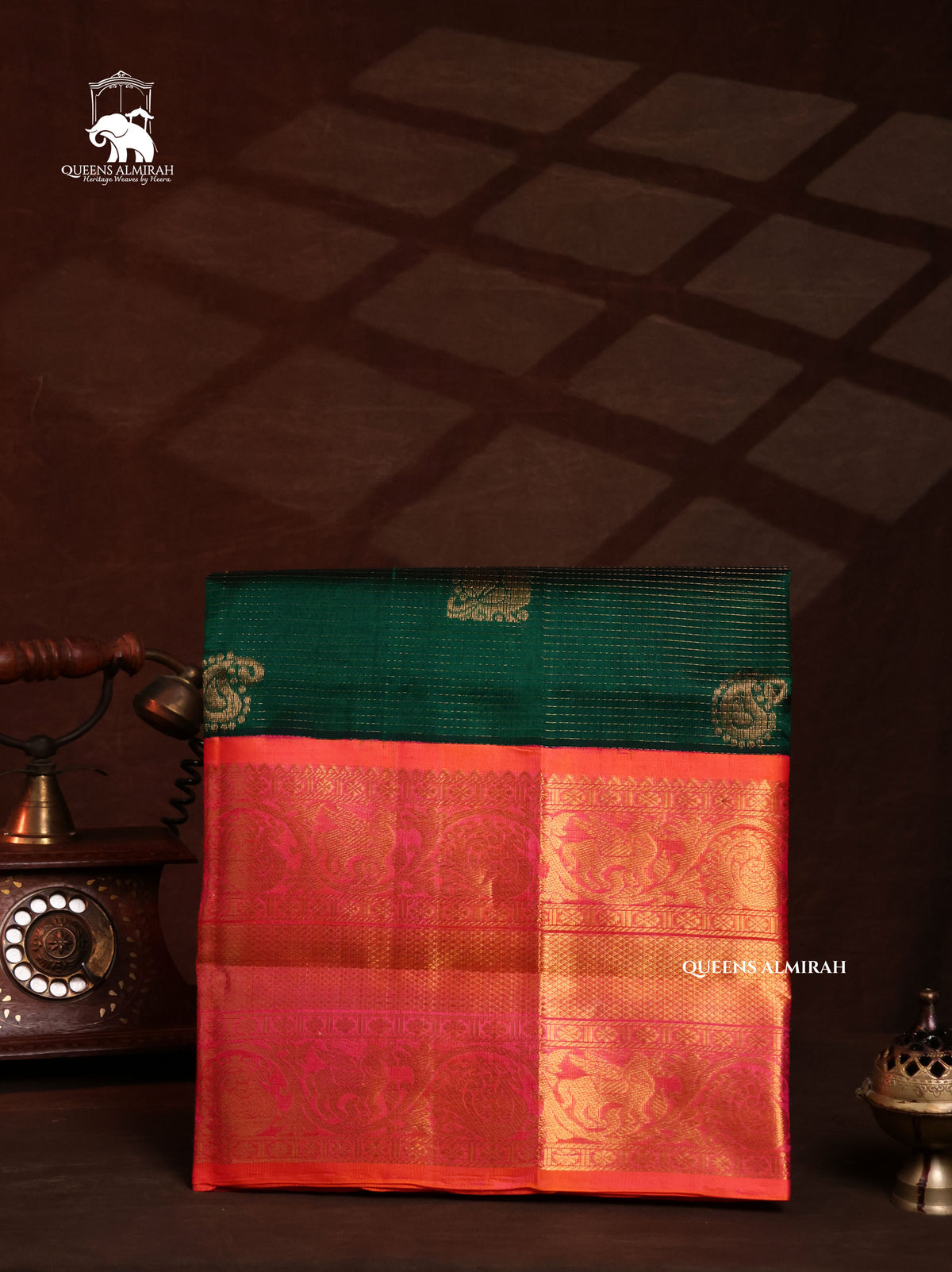 Dark Green With Orange Pure Silk Cotton Saree