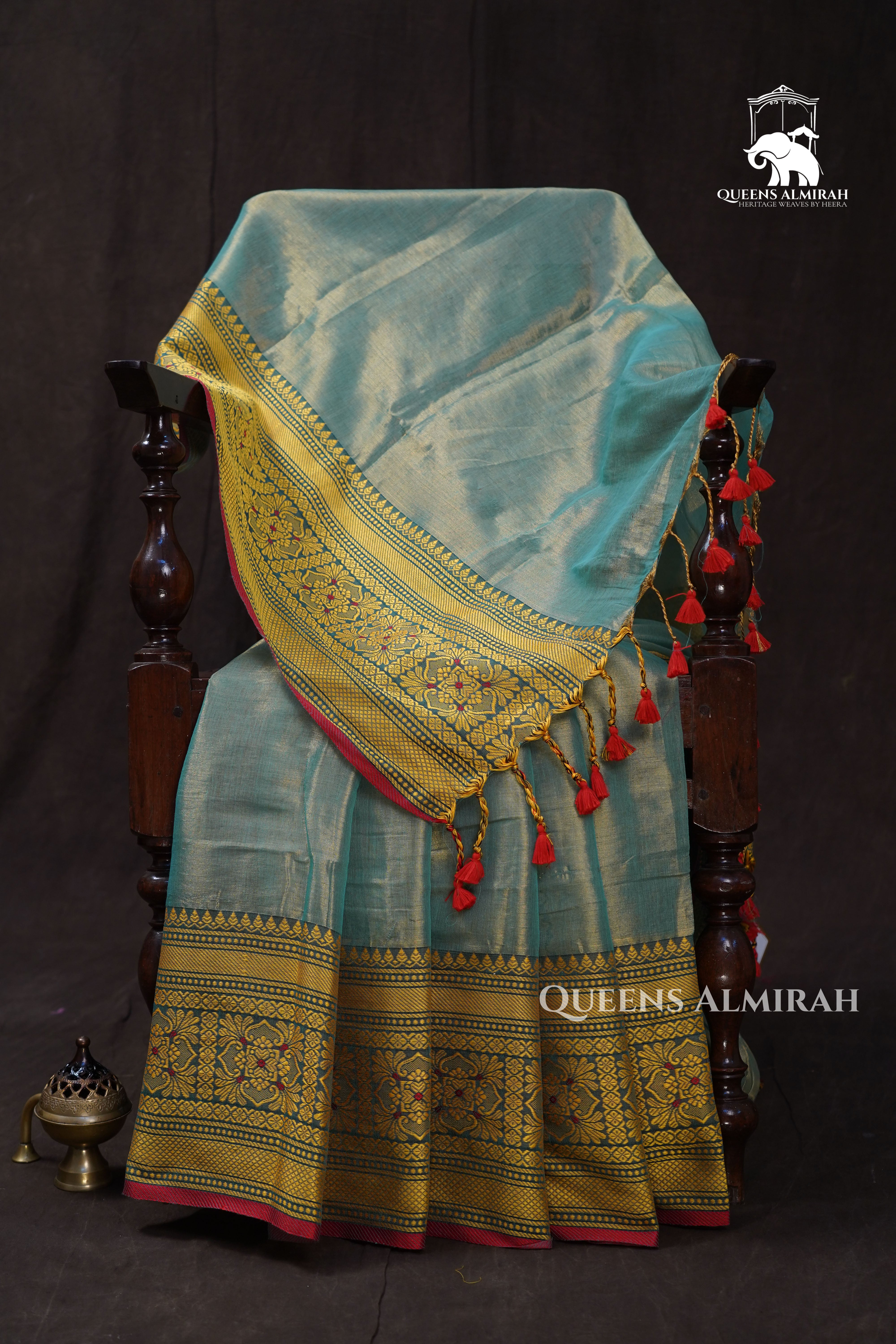 Sky Blue Linen Tissue Saree With Narayanpet Border