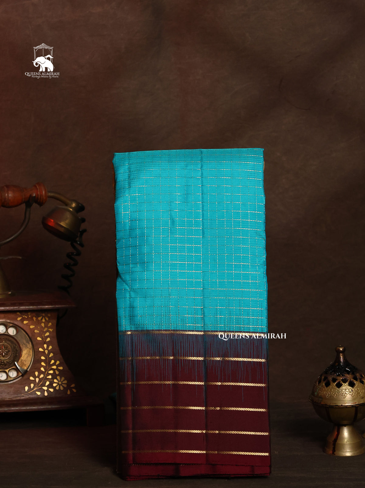 Blue With Dark Brown Pure Kanchivaram Silk Saree