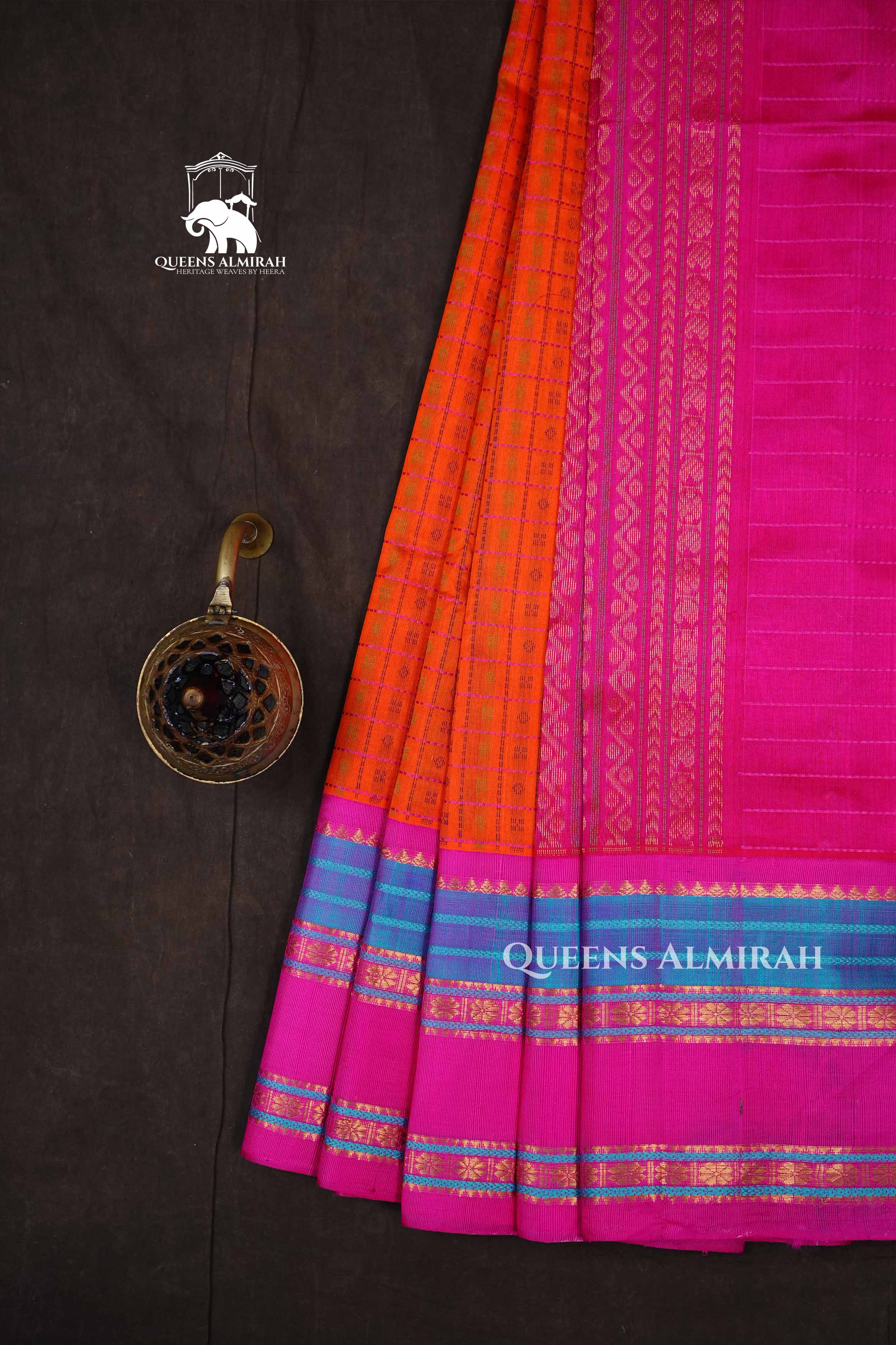 Orange With Pink Pure Kanchi Silk Cotton Saree