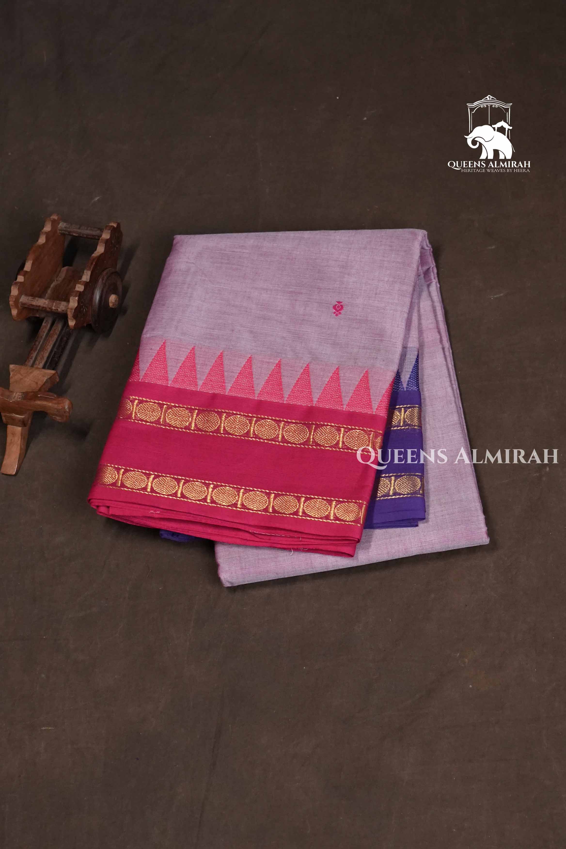 Light Pink With Ganga Jamuna Border Kanchi Cotton Saree