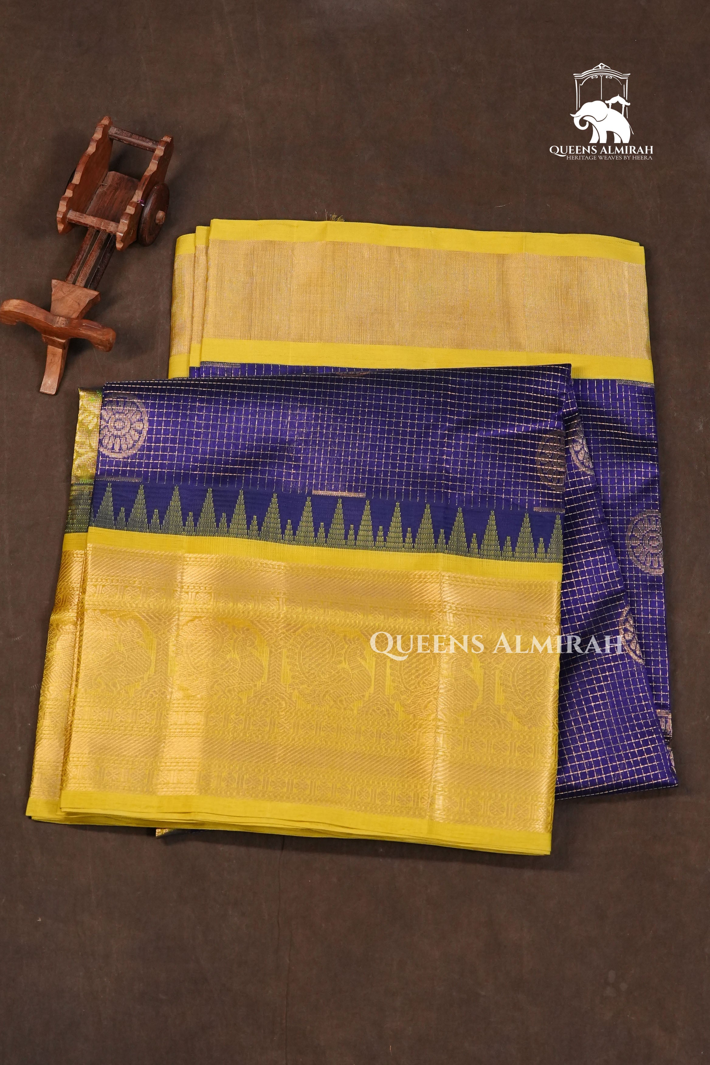 Navy Blue With Yellow Pure Silk Cotton Saree