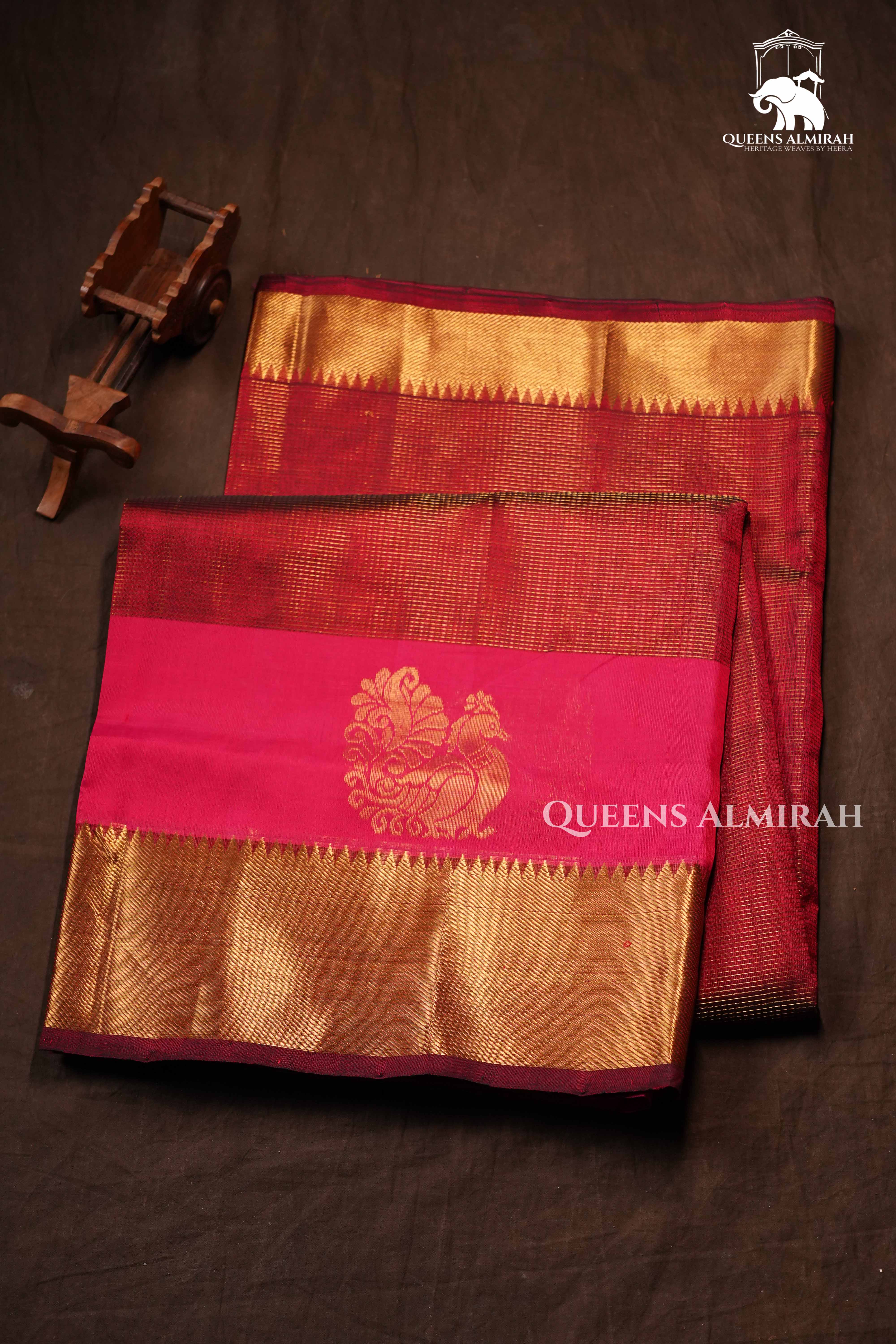 Dark Maroon With Pink Pure Kanchi Silk Cotton Saree