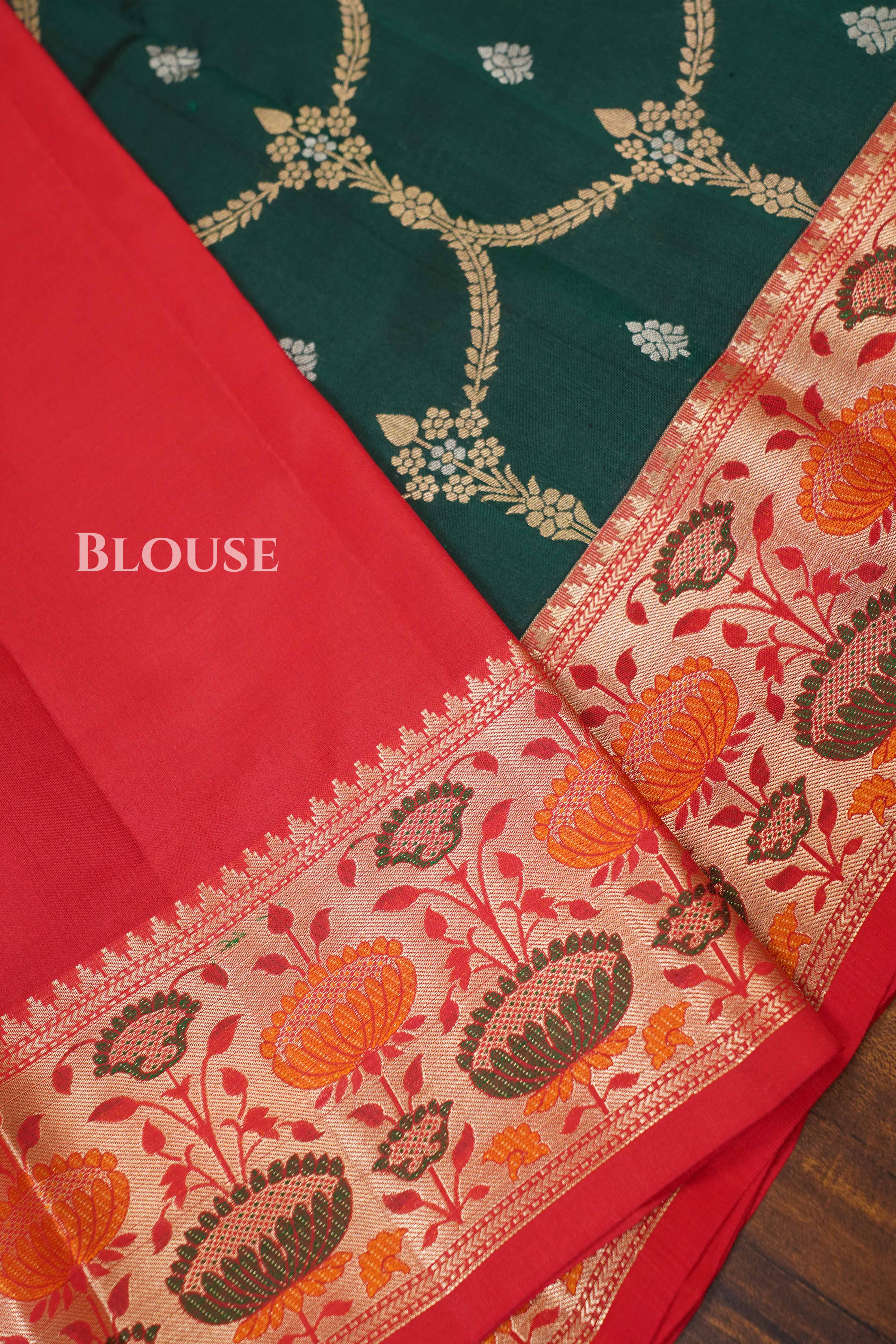 Dark Green With Red Paithani Border Pure Kanchivaram Silk Saree