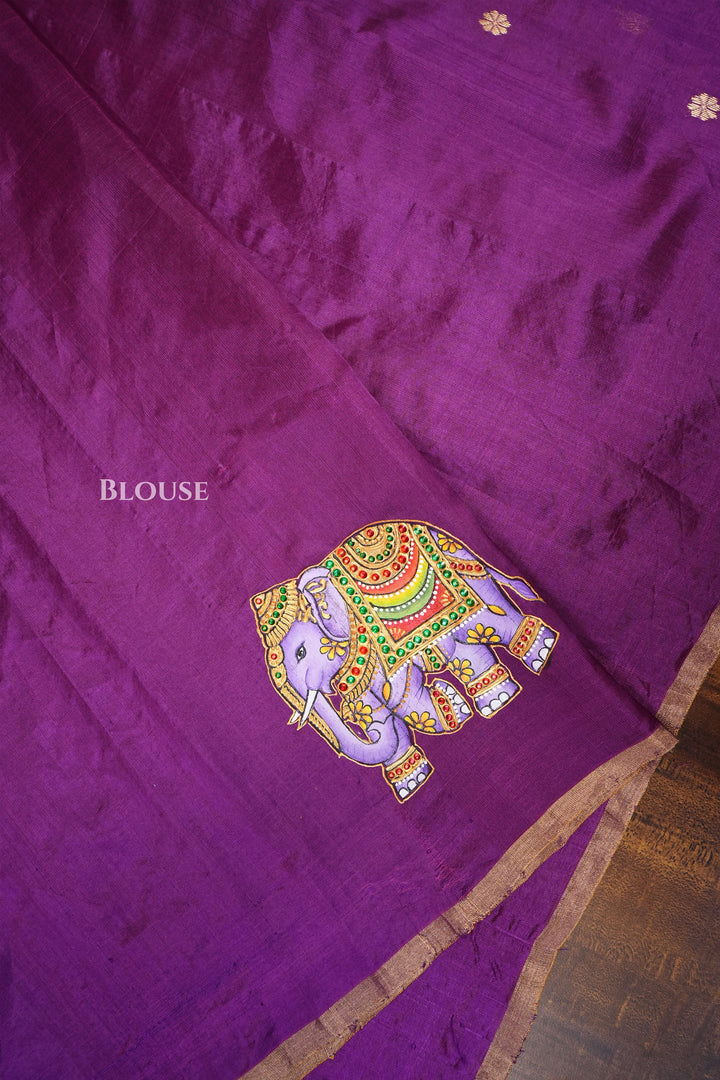 Purple Gajamukhi Katan Chanderi Silk Saree