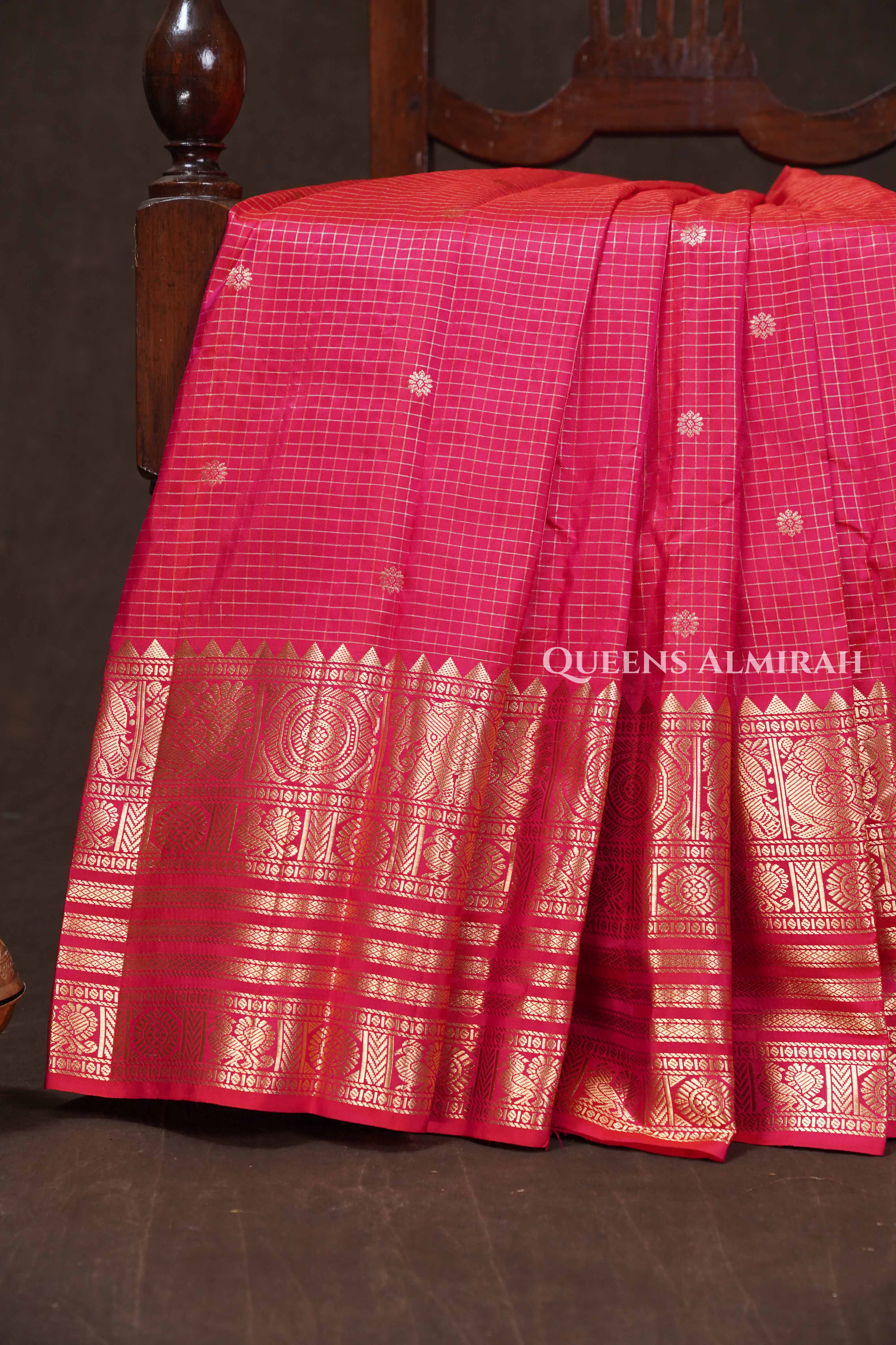 Coral Red Vintage Pure Kanchivaram Silk Saree