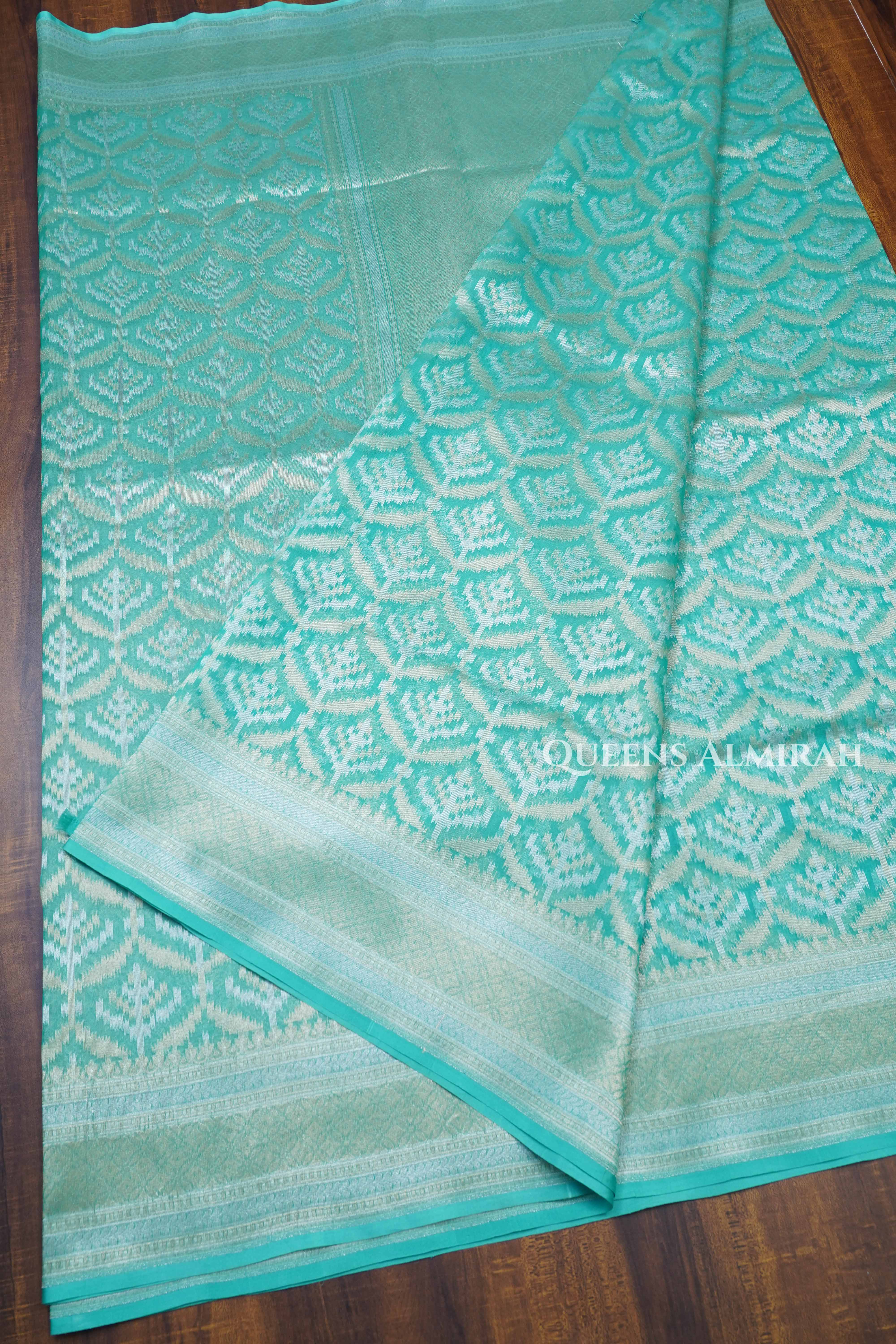 Sea Green Banarasi Organza Silk Saree