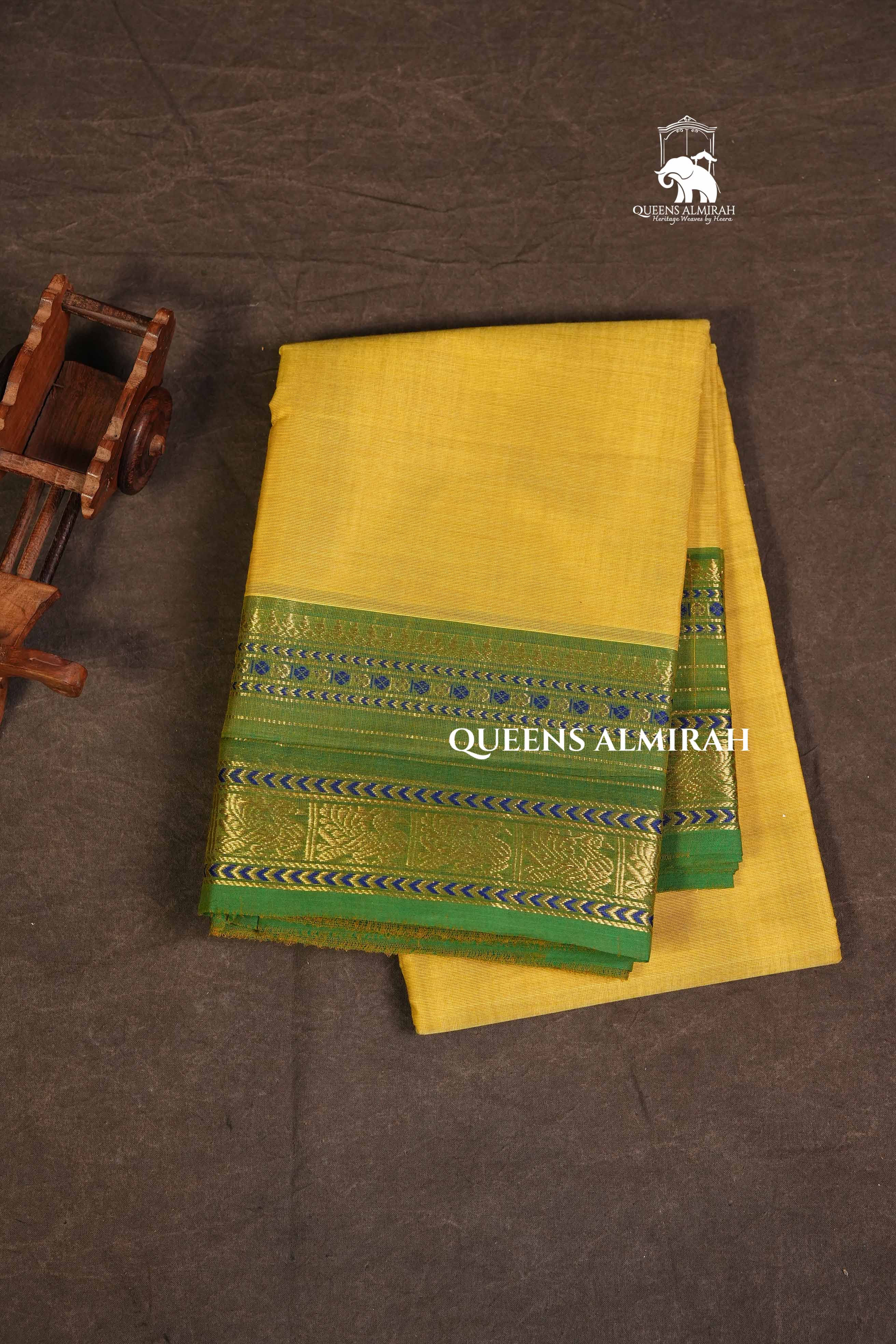 Turmaric Yellow With Green Kanchi Cotton Saree