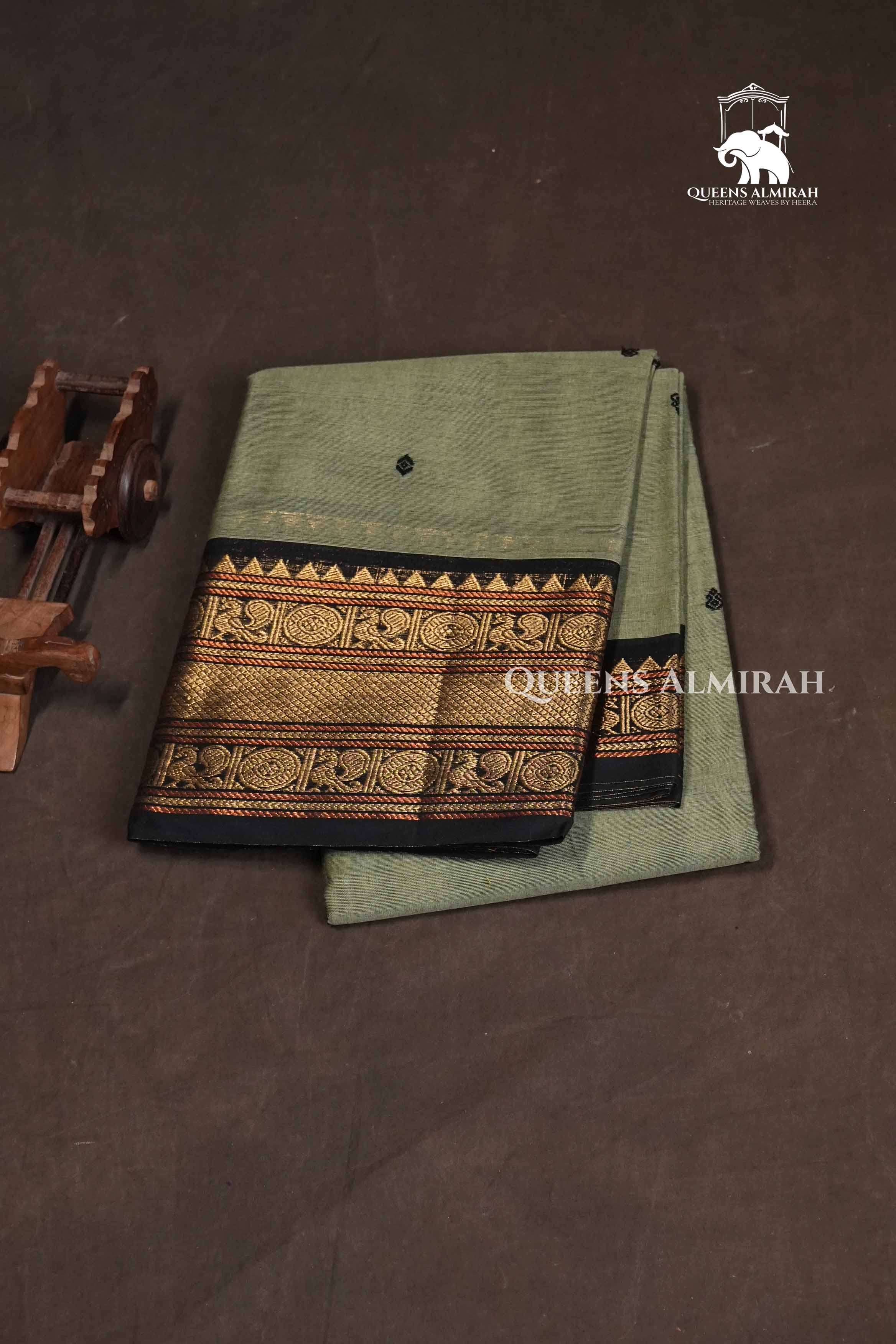 Grey With Black Kanchi Cotton Saree