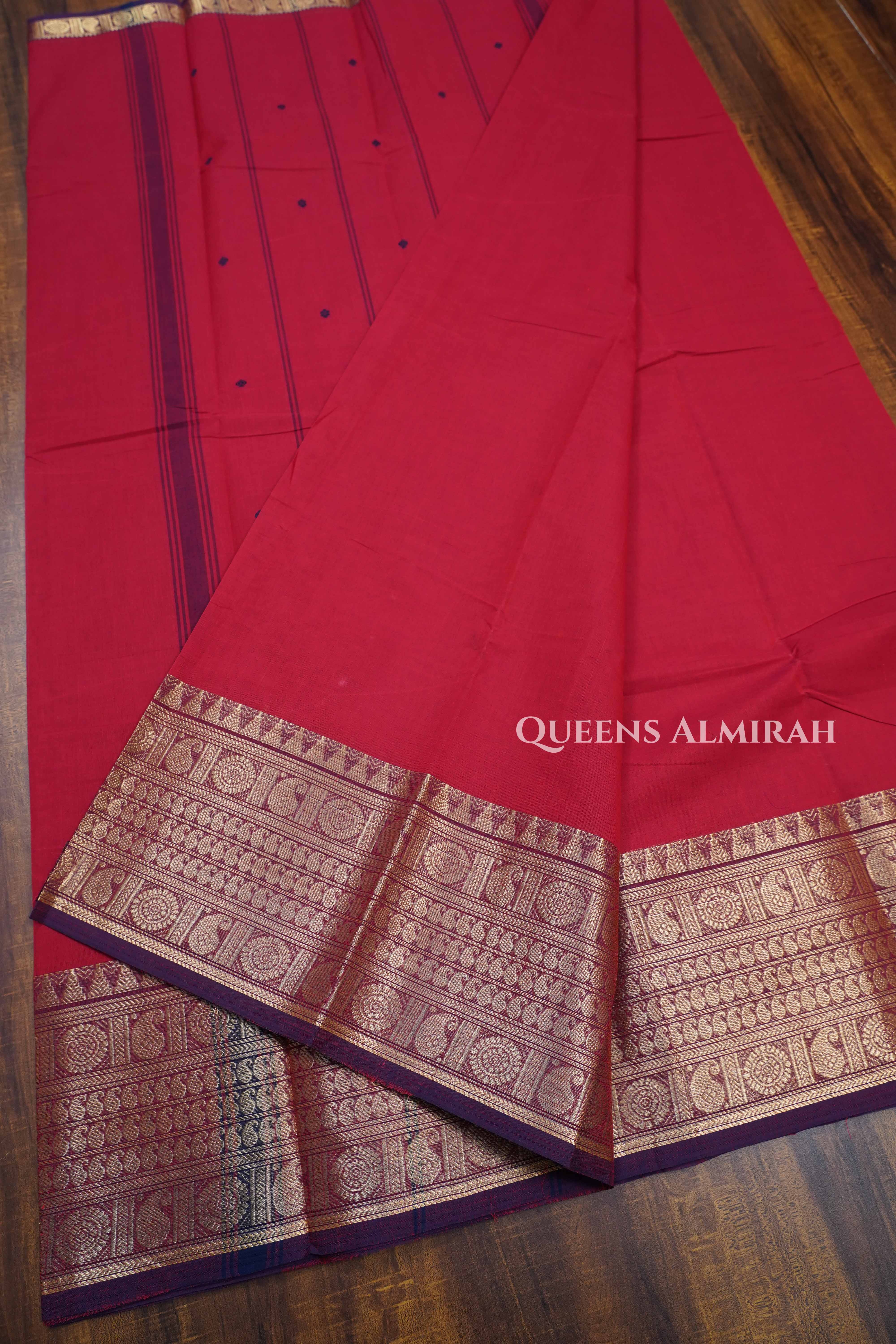 Dark Pink With Purple Kanchi Cotton Saree