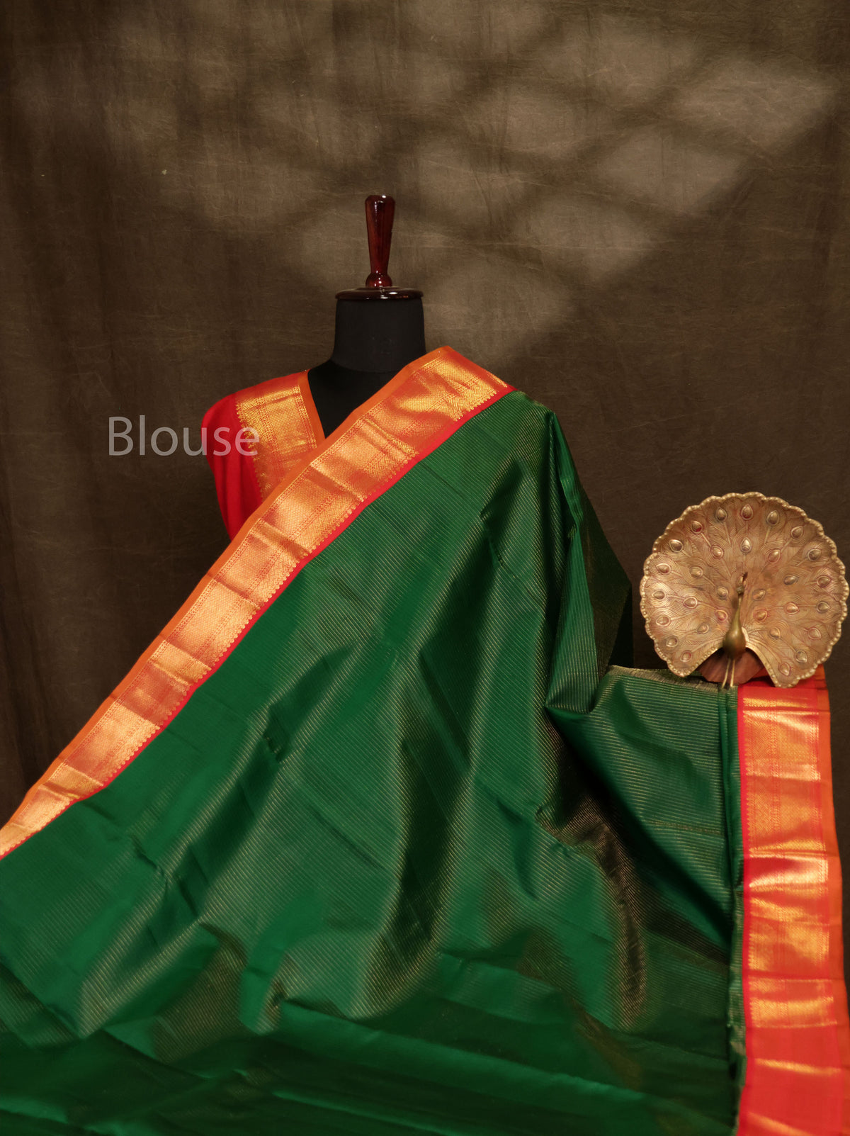 Drak Green With Red Pure Kanchivaram Silk Saree