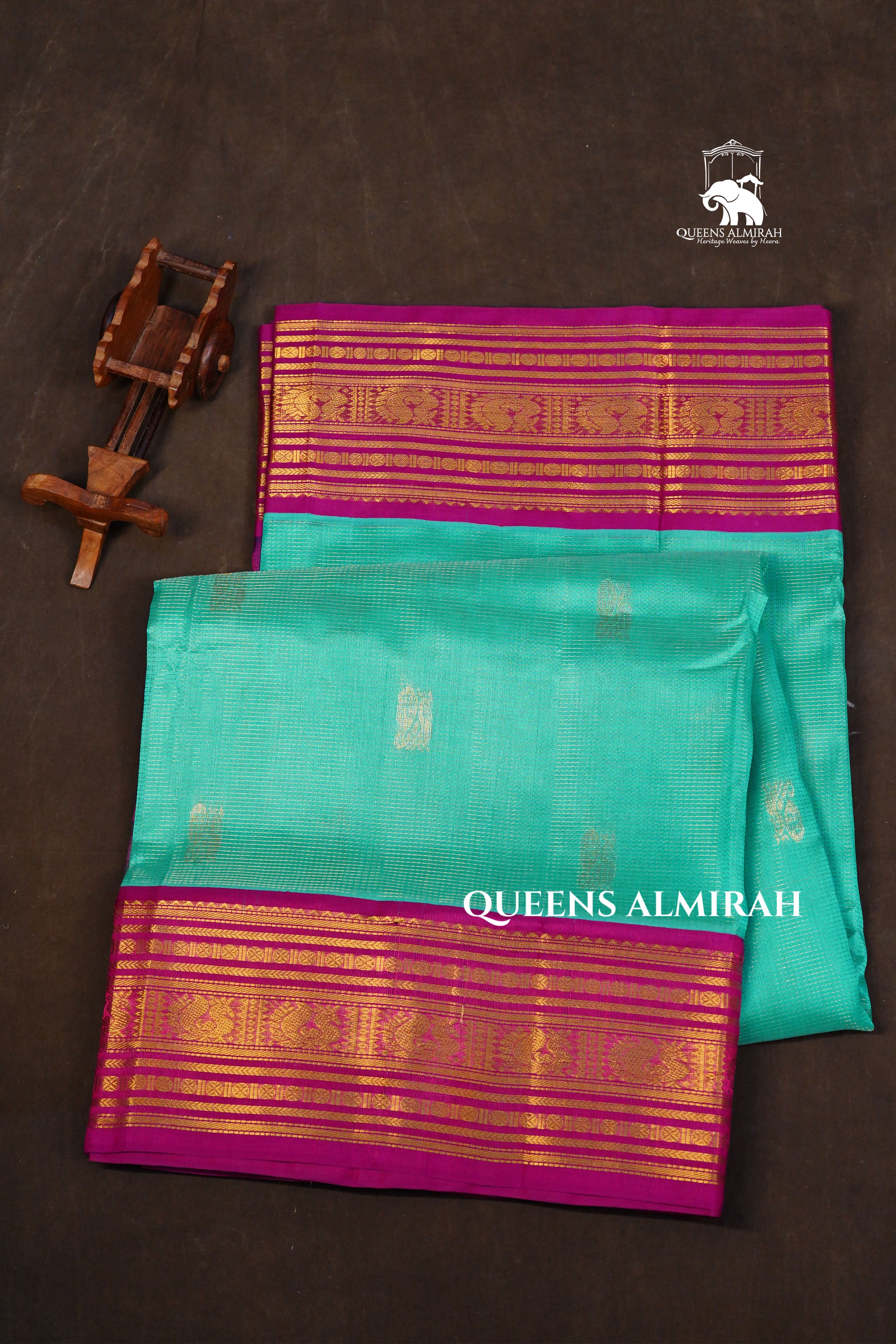 Sea Blue Kattam Butta And Rani Pink Pure Silk Cotton Saree
