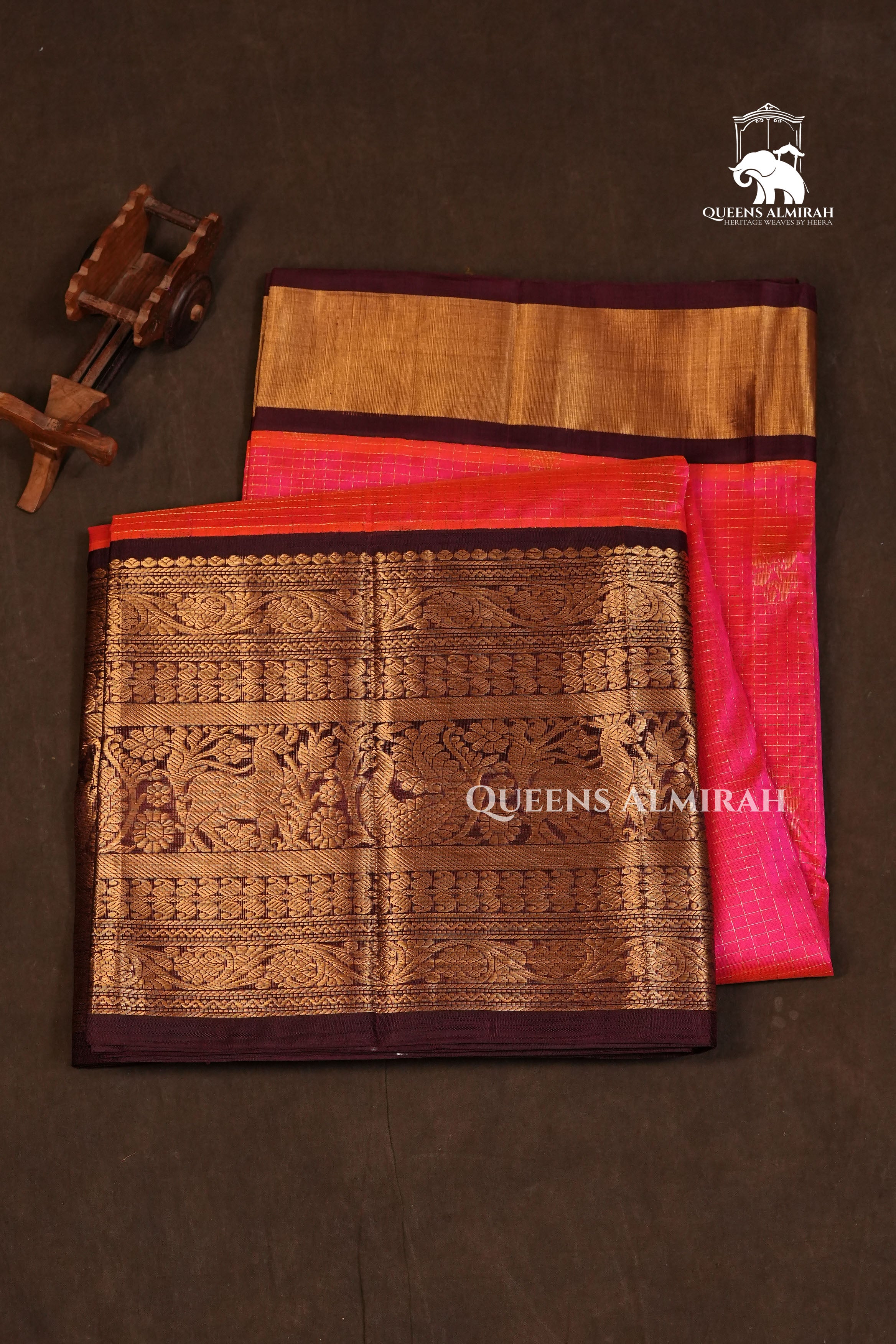 Pink With Brown Pure Silk Cotton Saree
